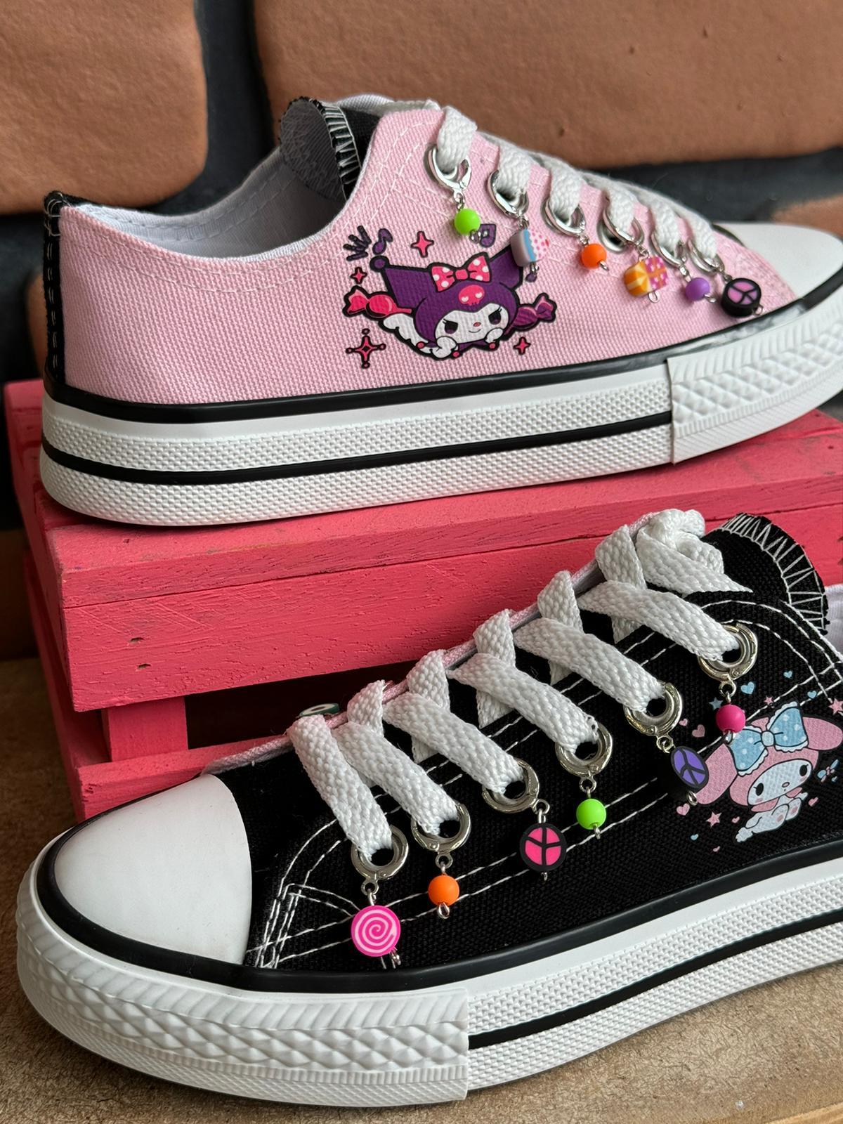 Mymelody&kuromi Baskılı Bonccuklu Siyah/Pembe Sneaker