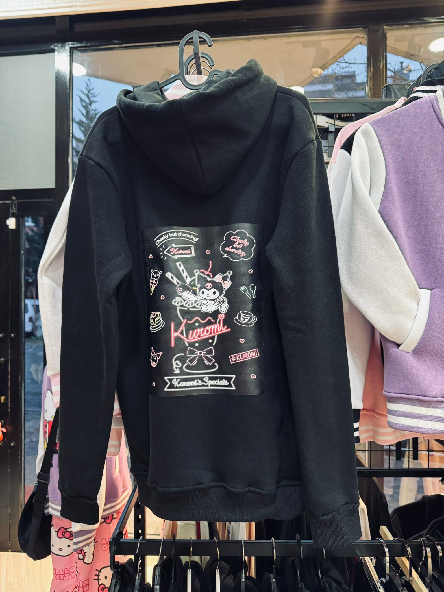 Mymelody&kuromi ön arka baskılı maniac Baskılı Outlet Siyah Sweatshirt