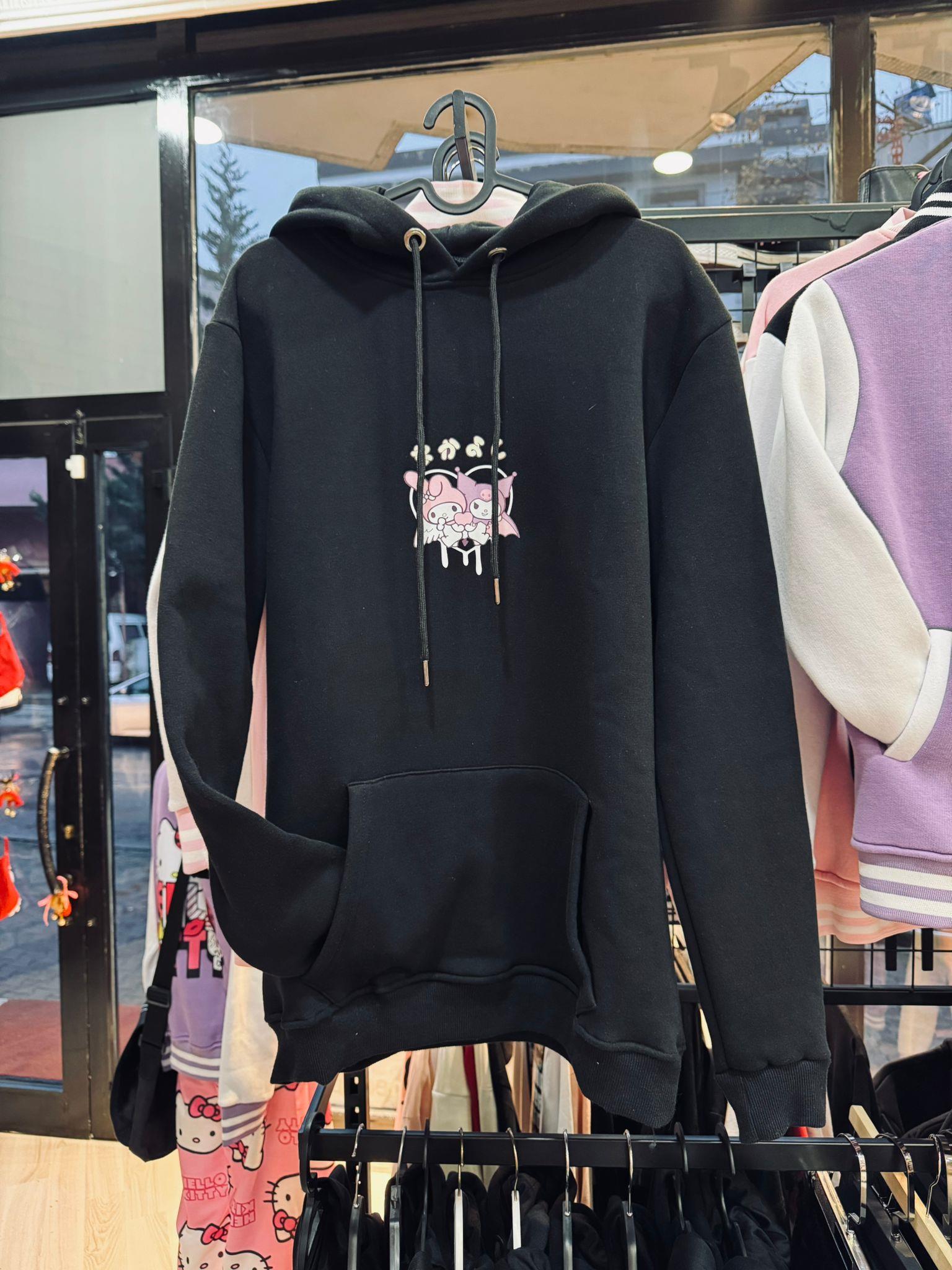 Mymelody&kuromi ön arka baskılı maniac Baskılı Outlet Siyah Sweatshirt