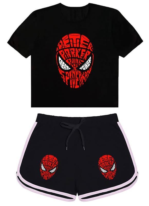 Örümcek Adam Baskılı Siyah Şort/Tişört Takım