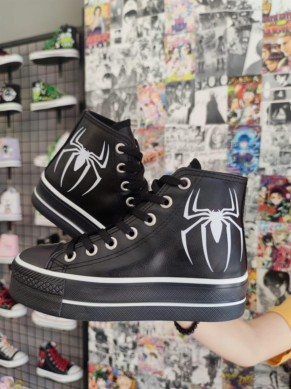 Örümcek Baskılı Deri Yüksek Şeffaf Taban Bilekli Spor Ayakkabı Sneaker