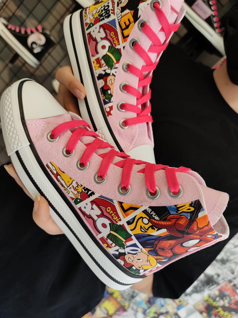 Pembe Çeşitli Karakter Baskılı Bilekli Spor Ayakkabı Sneaker