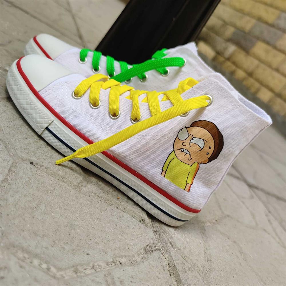 Rick&Morty Baskılı Unisex Günlük Beyaz Spor Ayakkabı Keten Bağcıklı Sneaker