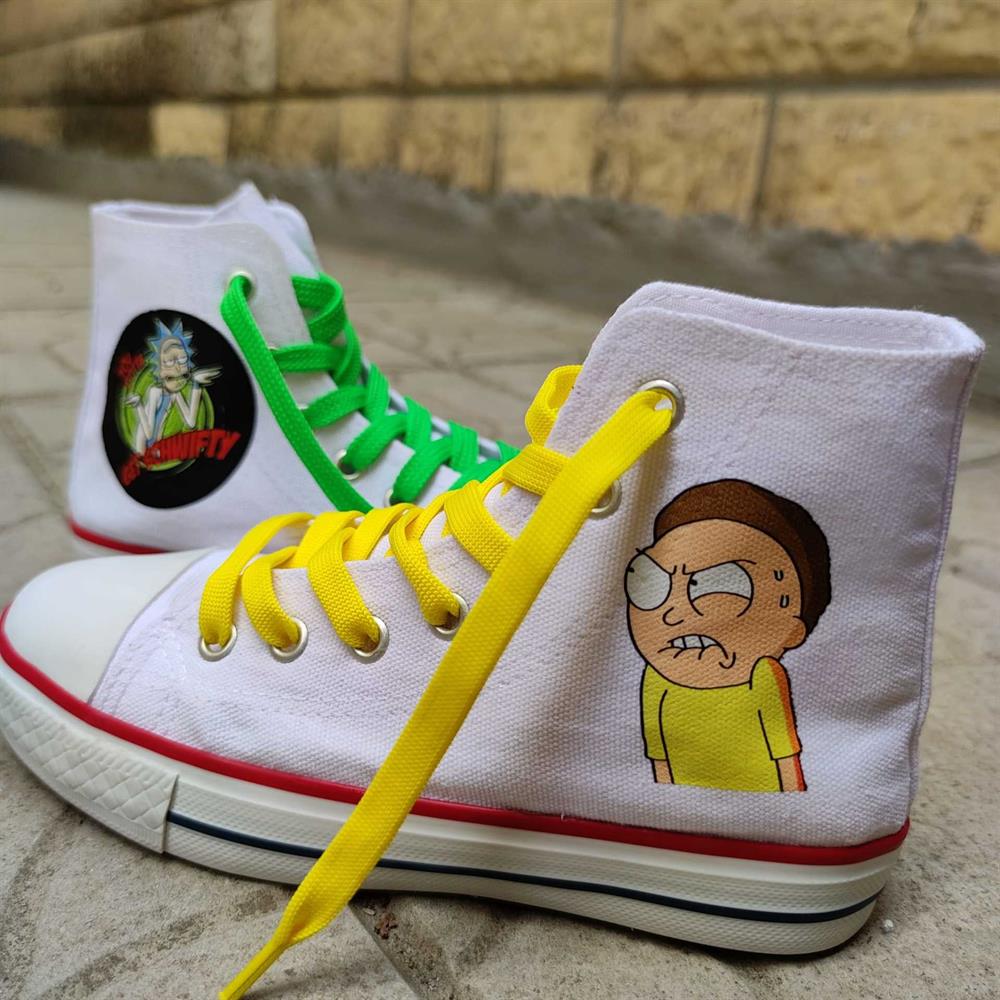 Rick&Morty Baskılı Unisex Günlük Beyaz Spor Ayakkabı Keten Bağcıklı Sneaker