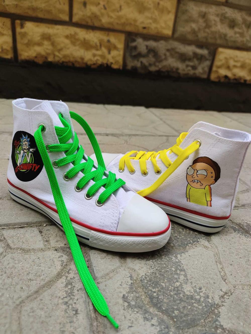 Rick&Morty Baskılı Unisex Günlük Beyaz Spor Ayakkabı Keten Bağcıklı Sneaker