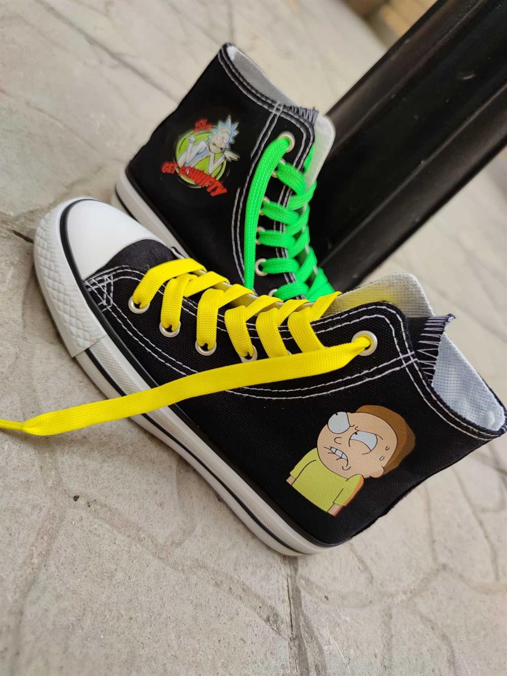 Rick&Morty Baskılı Unisex Günlük Siyah Spor Ayakkabı Keten Bağcıklı Sneaker