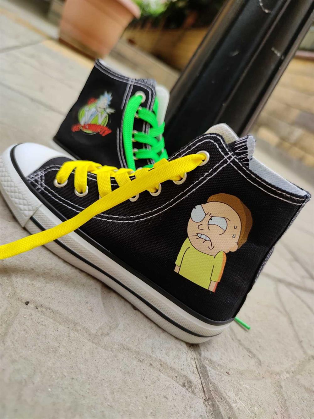 Rick&Morty Baskılı Unisex Günlük Siyah Spor Ayakkabı Keten Bağcıklı Sneaker