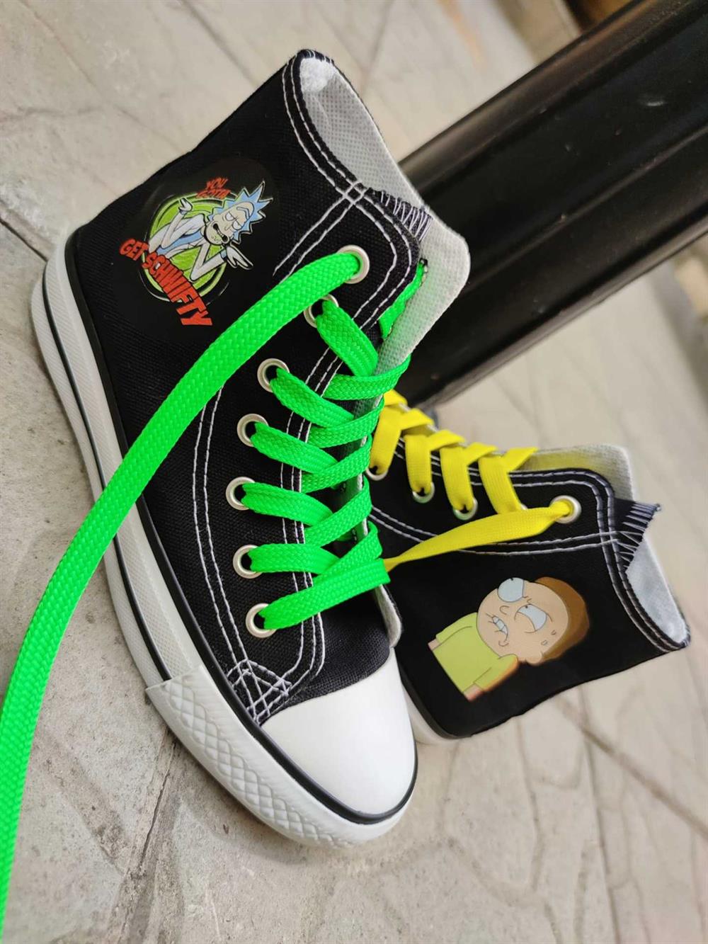 Rick&Morty Baskılı Unisex Günlük Siyah Spor Ayakkabı Keten Bağcıklı Sneaker