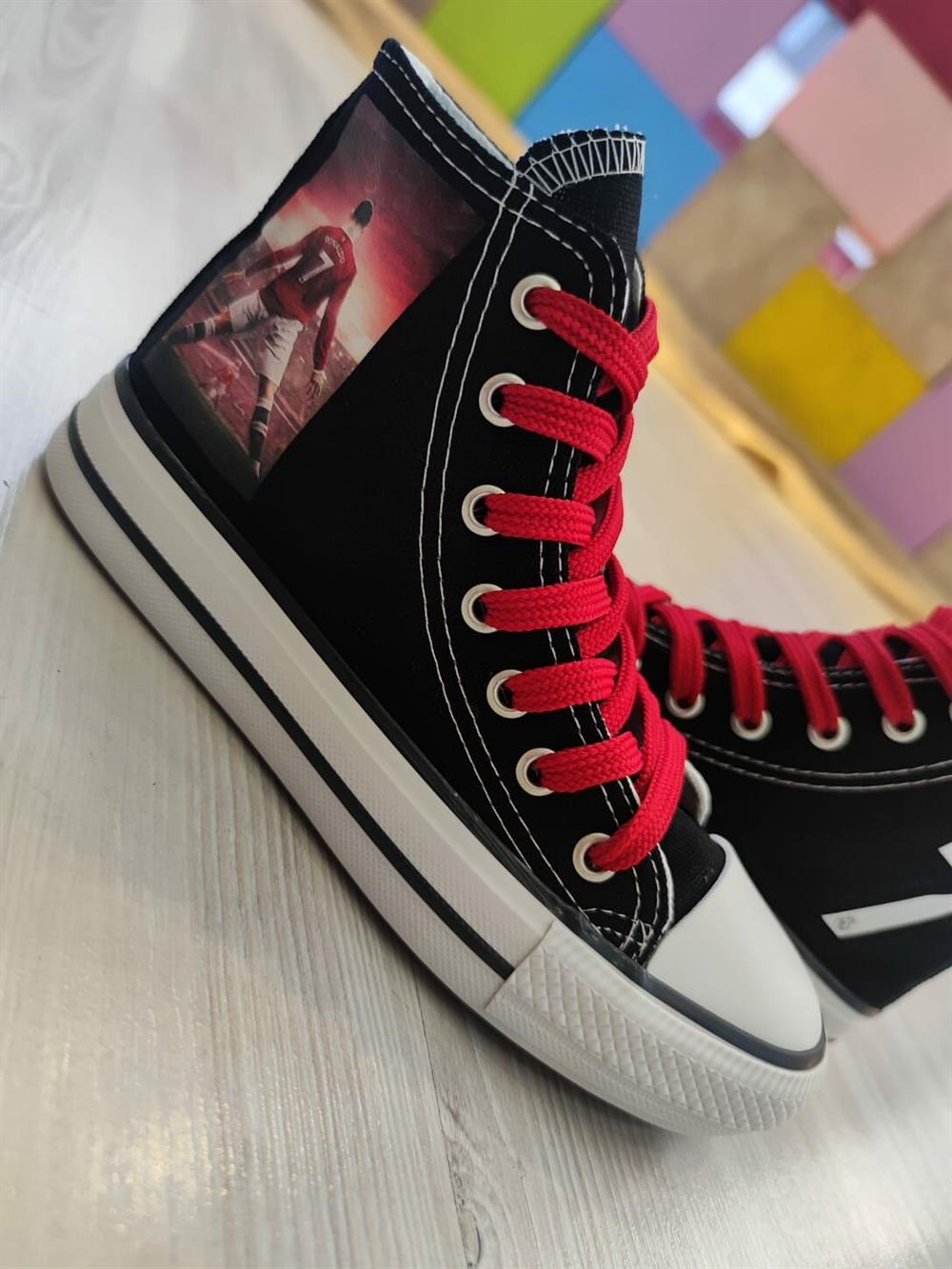 Ronaldo Baskılı Siyah Bilekli Sneaker