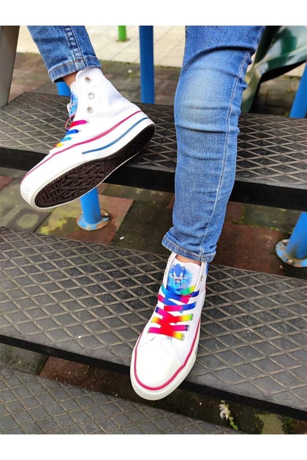 Sonic Baskılı Keten Spor Ayakkabı Beyaz Sneakers