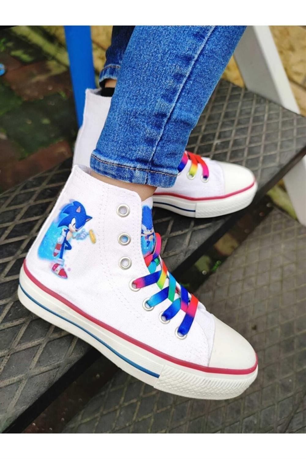 Sonic Baskılı Keten Spor Ayakkabı Beyaz Sneakers
