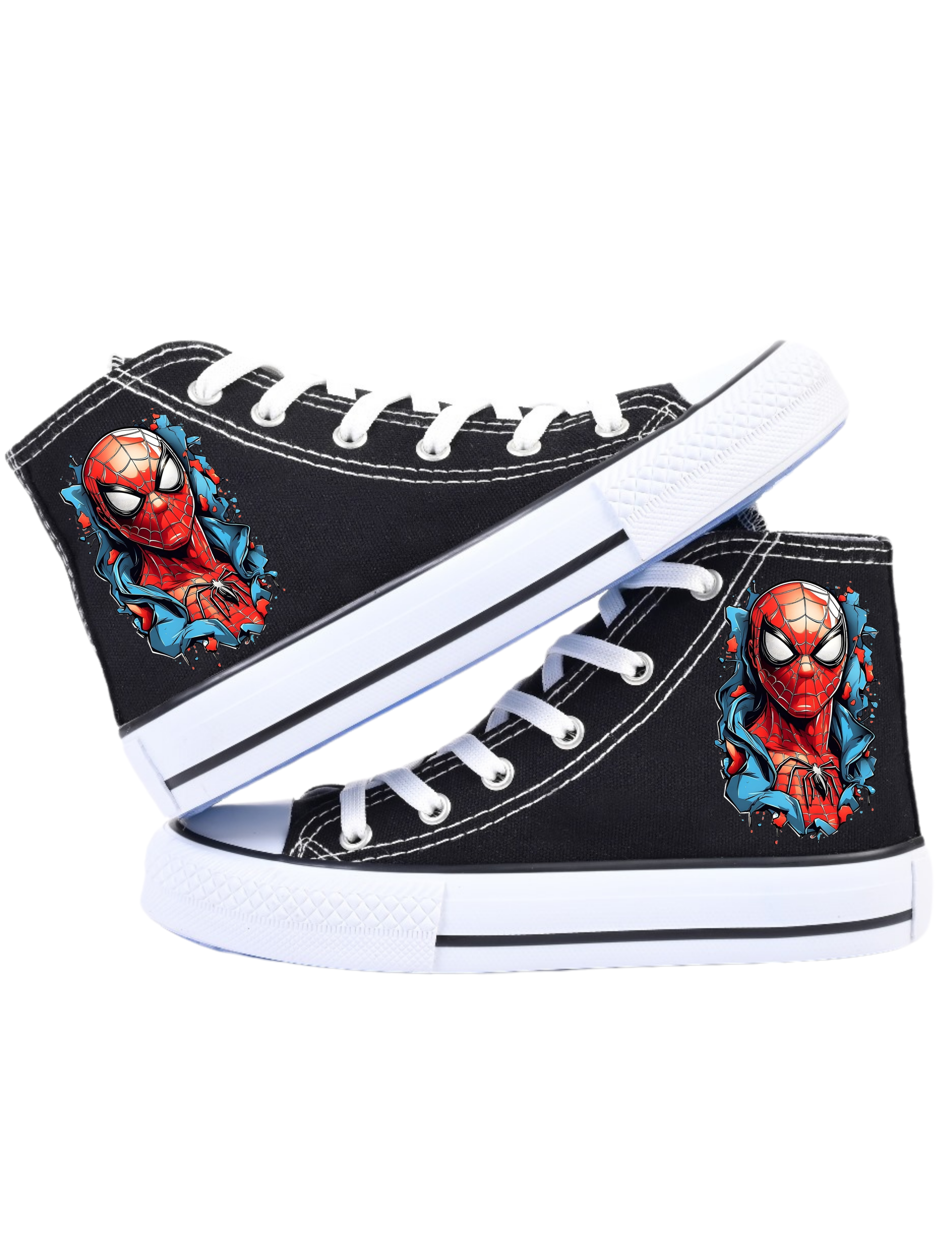 Spiderman Baskılı Siyah Bilekli Keten Spor Ayakkabı Sneaker 