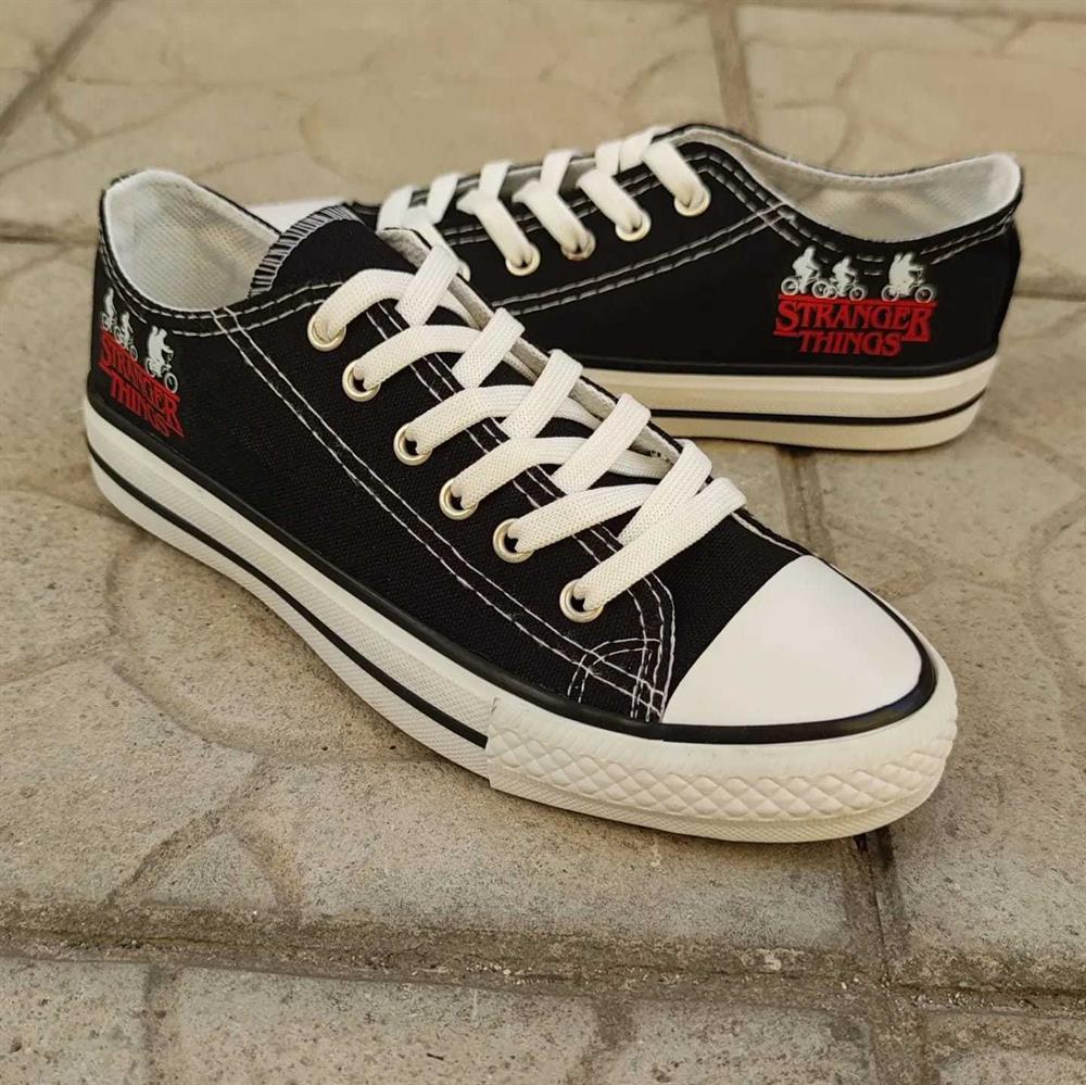 Stanger Things Baskılı Günlük Erkek&Kadın Spor Ayakkabı Sneaker Siyah Spor Ayakkabı Bağcıklı Converse Modeli Kişiye Özel Ayakkabı