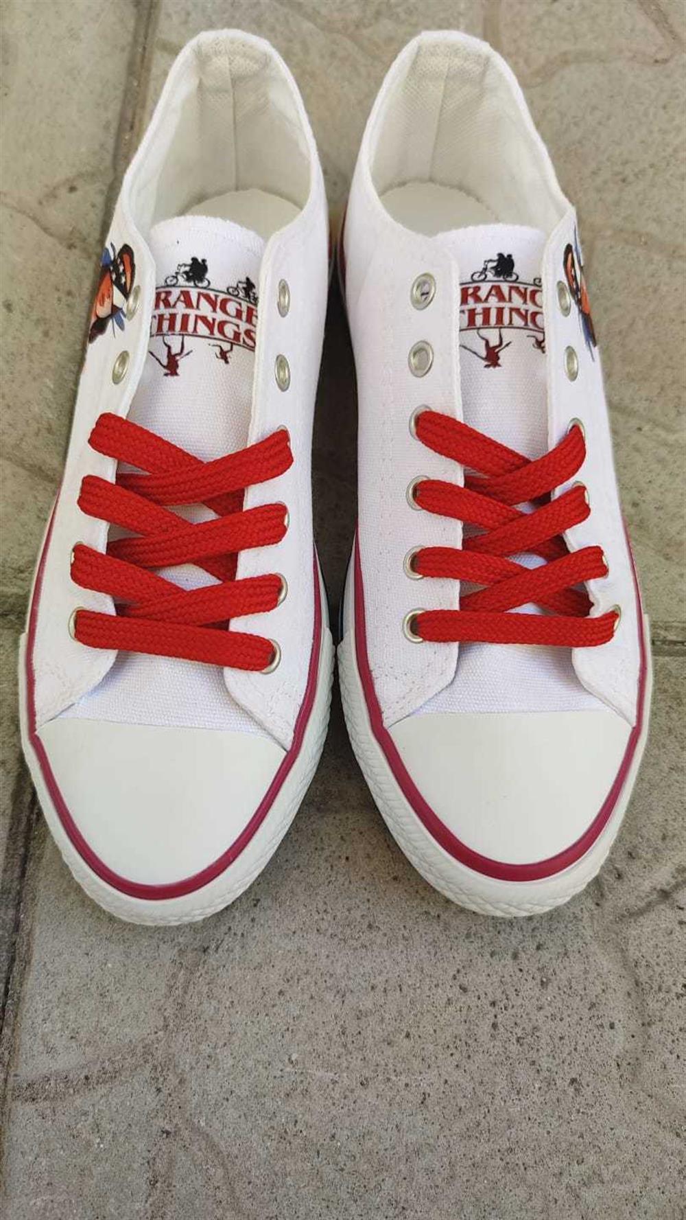 Stranger Things Eleven Basklı Unisex Kadın-Erkek Bağcıklı Beyaz Spor Ayakkabı Sneaker