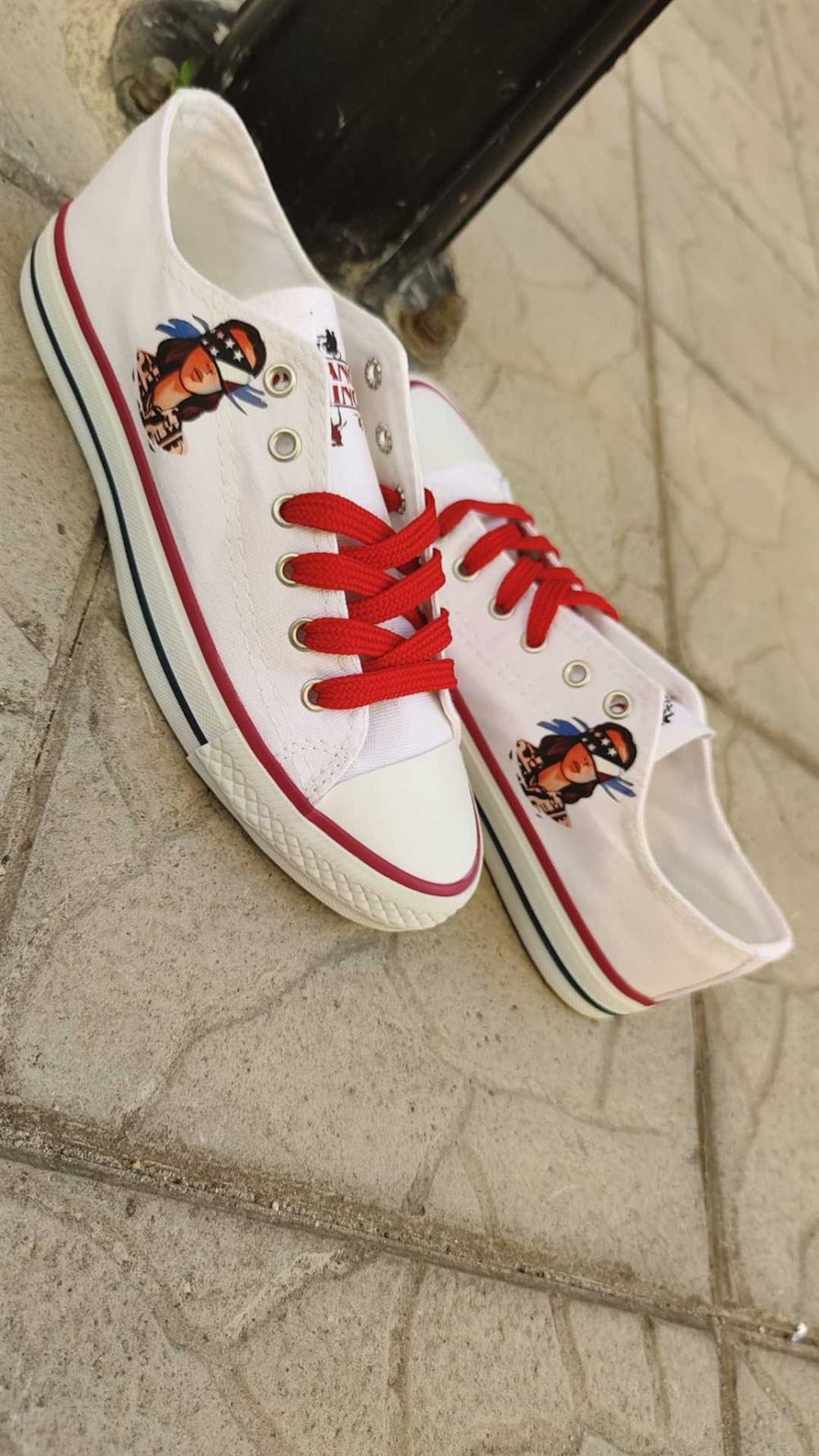 Stranger Things Eleven Basklı Unisex Kadın-Erkek Bağcıklı Beyaz Spor Ayakkabı Sneaker
