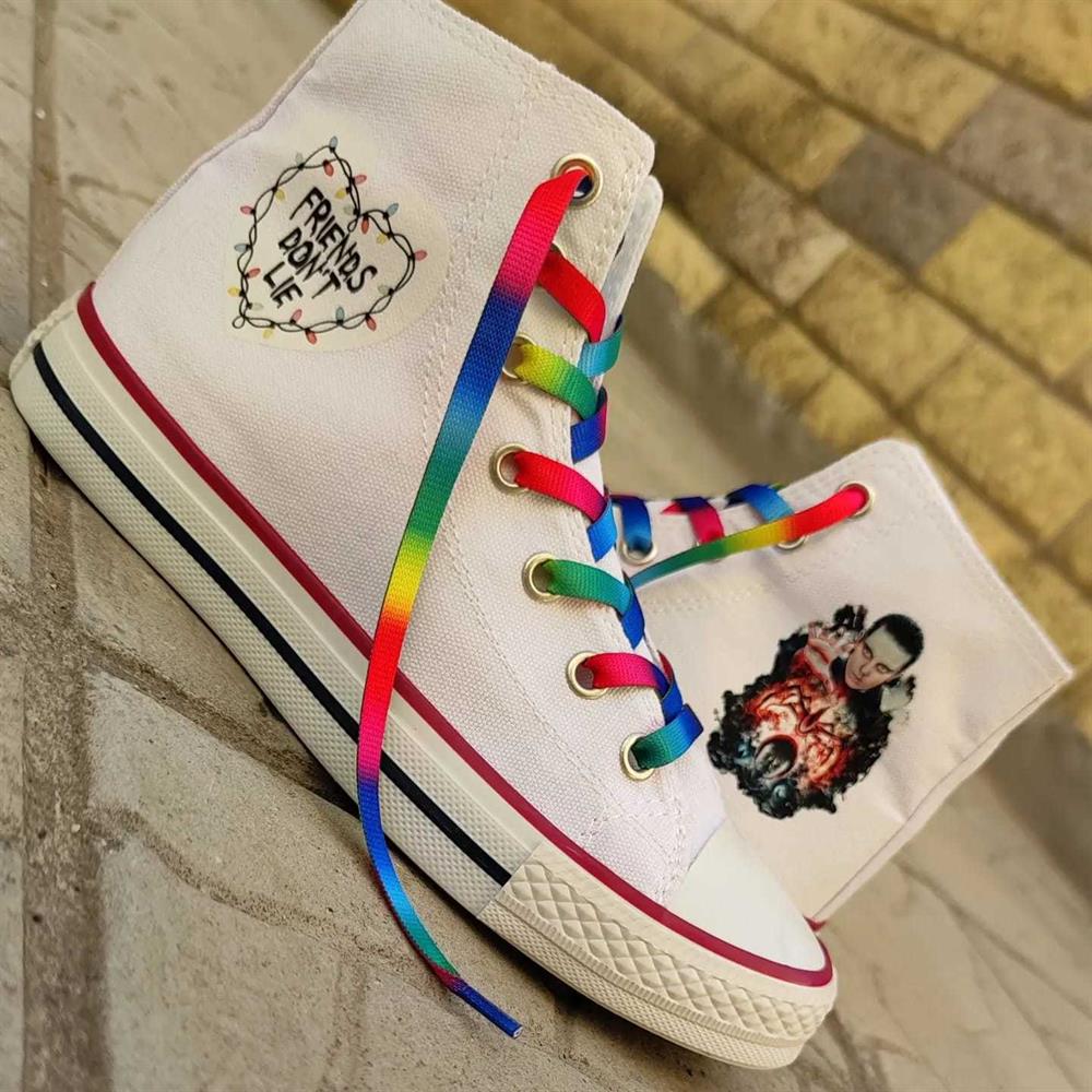 Stranger Things Eleven Karakterli Unisex Günlük Beyaz Bağcıklı Spor Ayakkabı Keten Converse Modeli Snekaer