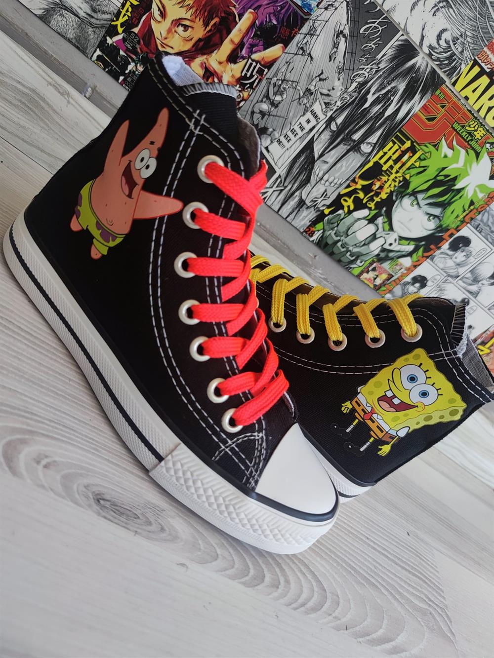 Sünger Bob Ve Patrick Baskılı Siyah Bilekli Spor Ayakkabı  (yeni model)
