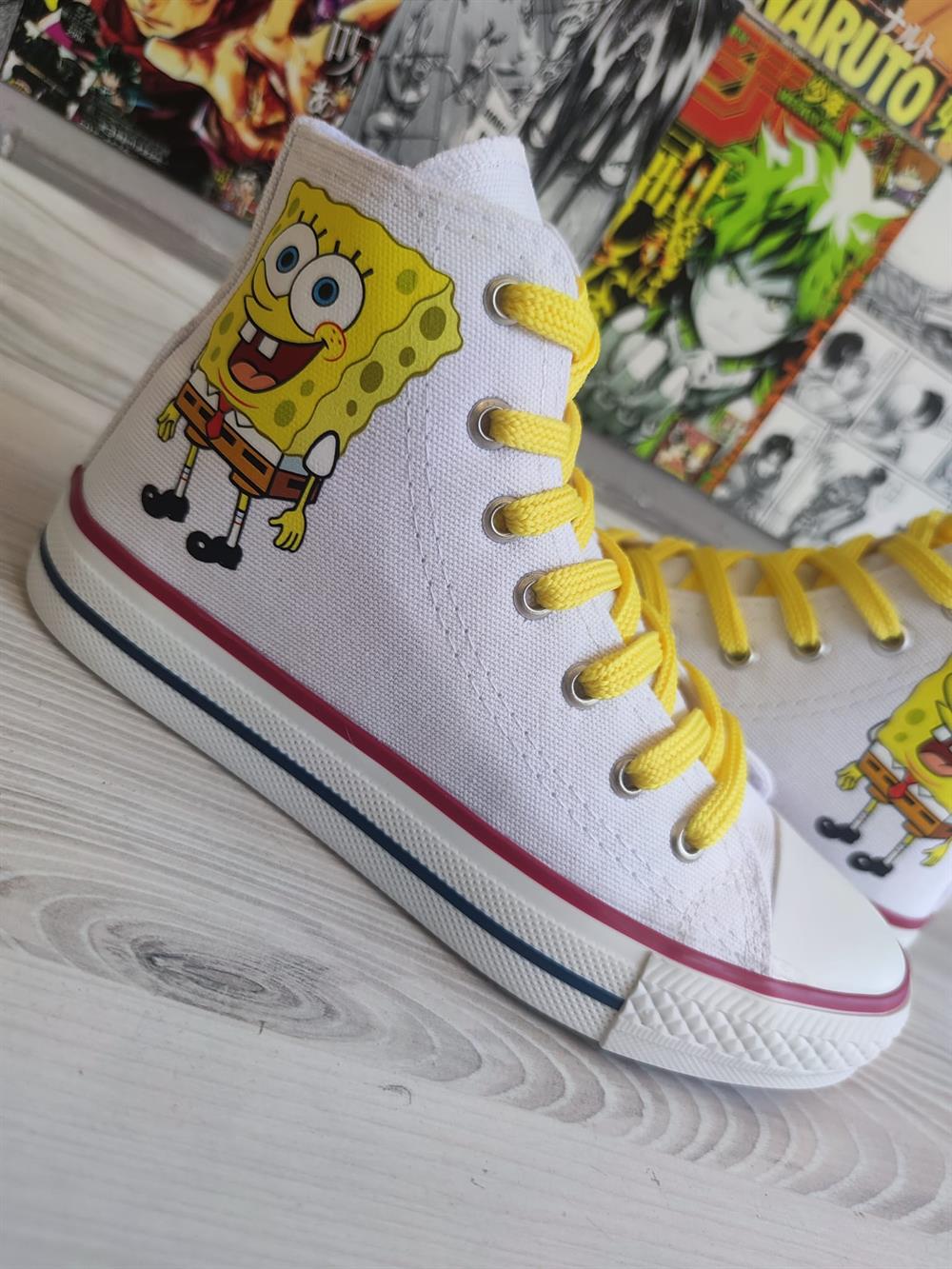 SüngerBob Baskılı Beyaz Bilekli Spor Ayakkabı Sneaker 