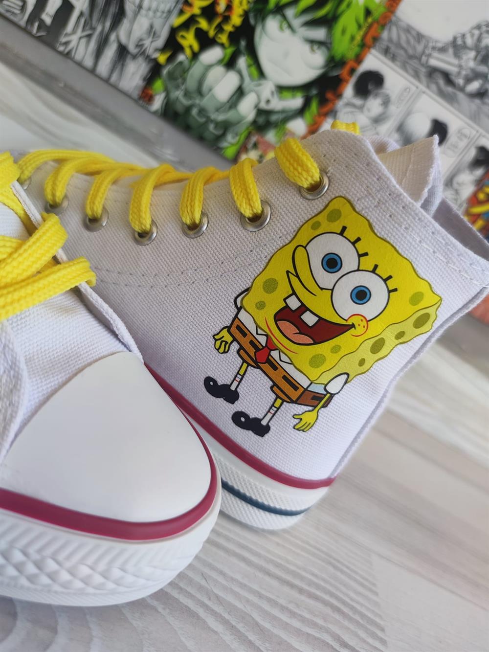 SüngerBob Baskılı Beyaz Bilekli Spor Ayakkabı Sneaker 