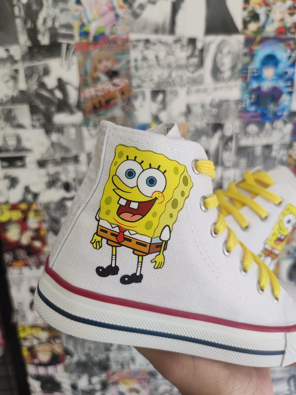 SüngerBob Baskılı Beyaz Bilekli Spor Ayakkabı Sneaker 