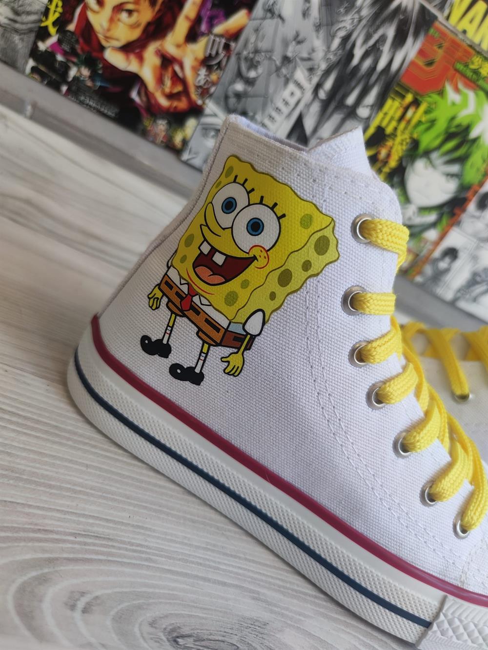 SüngerBob Baskılı Beyaz Bilekli Spor Ayakkabı Sneaker 