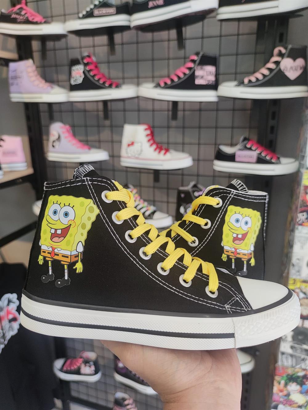SüngerBob Baskılı Siyah Bilekli Spor Ayakkabı Sneaker 