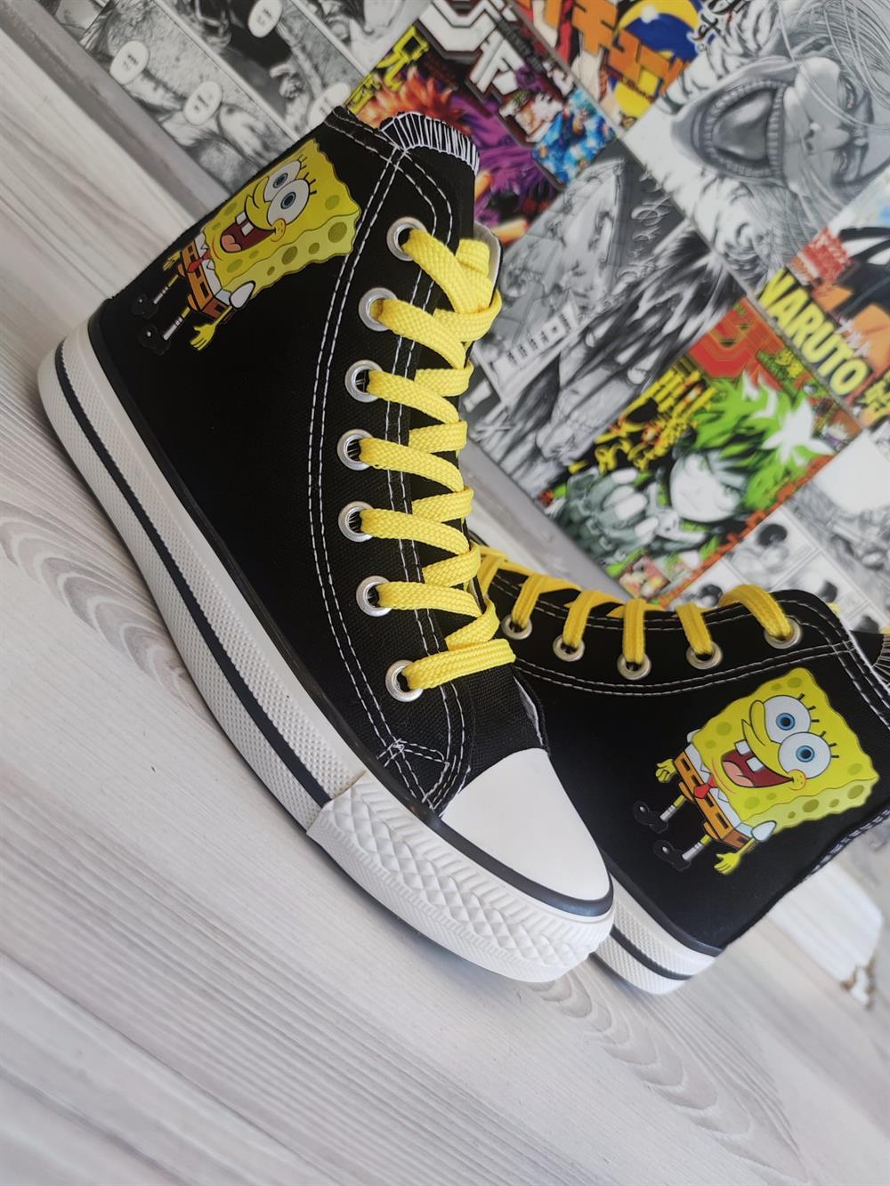 SüngerBob Baskılı Siyah Bilekli Spor Ayakkabı Sneaker 