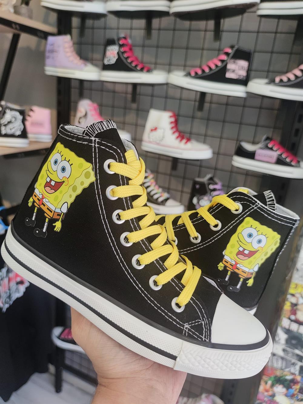 SüngerBob Baskılı Siyah Bilekli Spor Ayakkabı Sneaker 