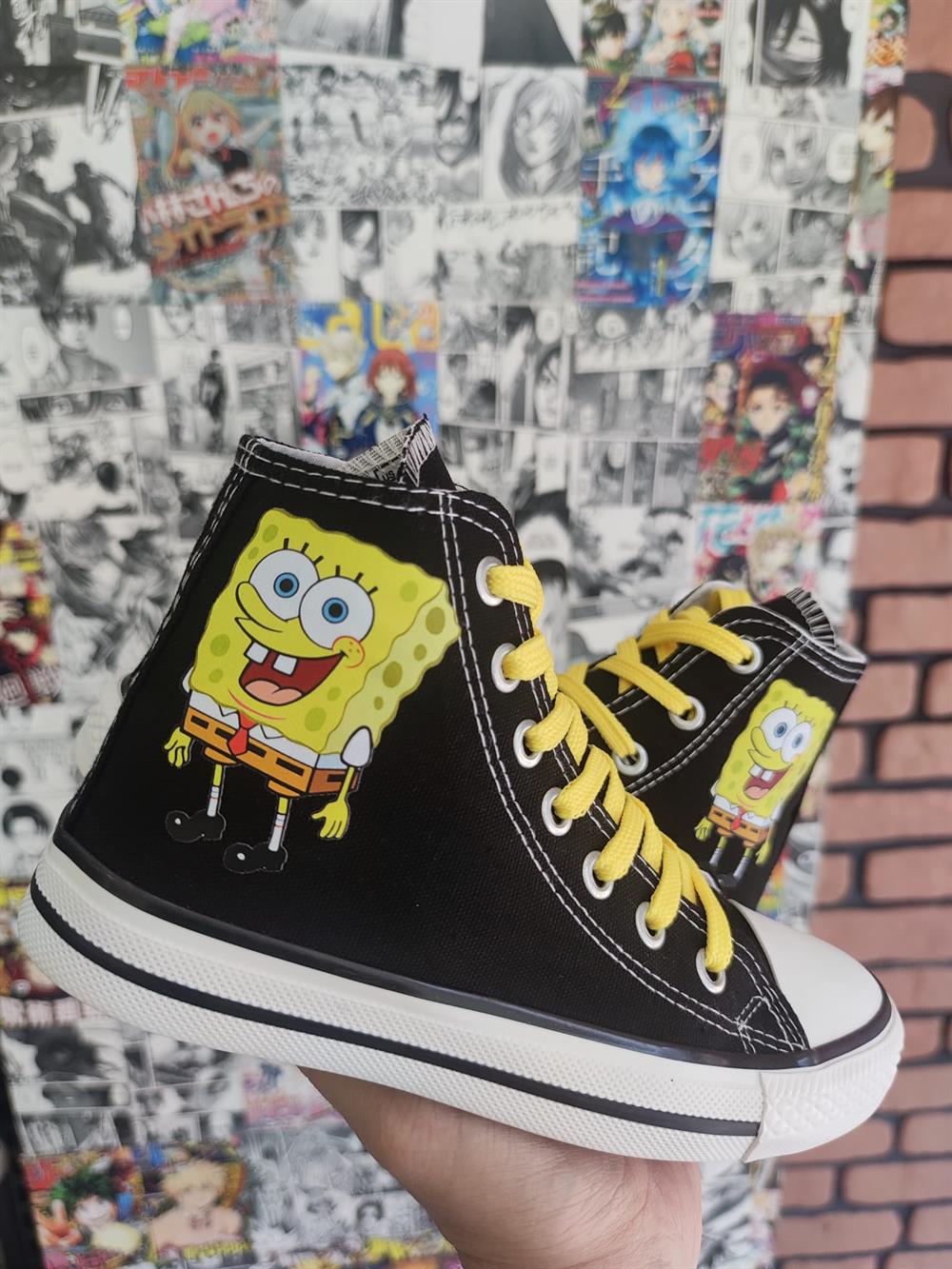 SüngerBob Baskılı Siyah Bilekli Spor Ayakkabı Sneaker 