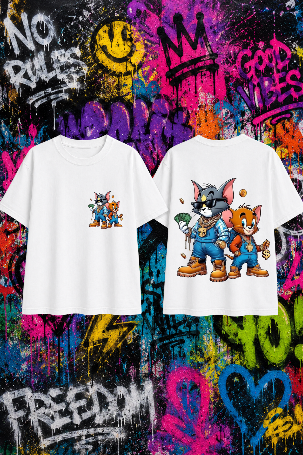 Tom And Jerry Beyaz Unisex Tişört  Tshirt