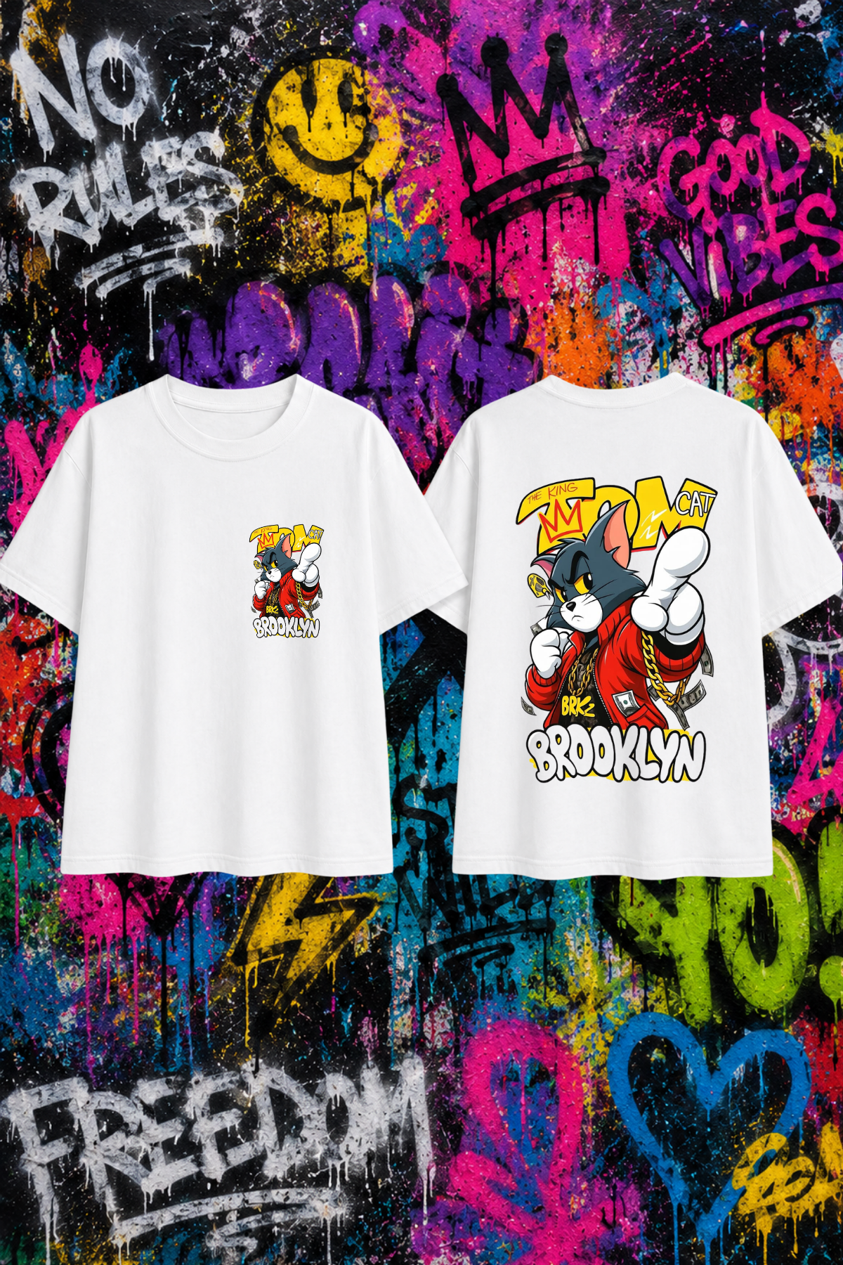 Tom broklyn  Artestic Baskılı Beyaz Unisex Tişört  Tshirt