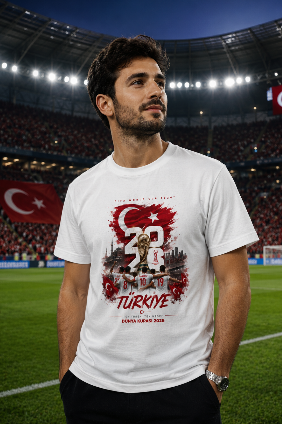 Türkiye Milli Takım Kupa Baskılı Beyaz Unisex Tişört