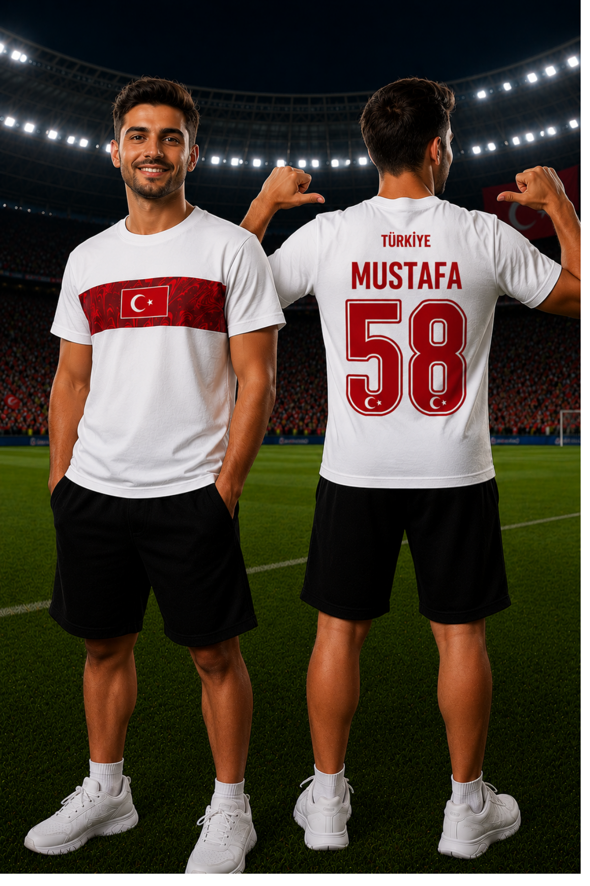 Türkiye Milli Takım Yeni Baskılı Beyaz Unisex Tişört(sırta özel isim ve numara yazılabilir)