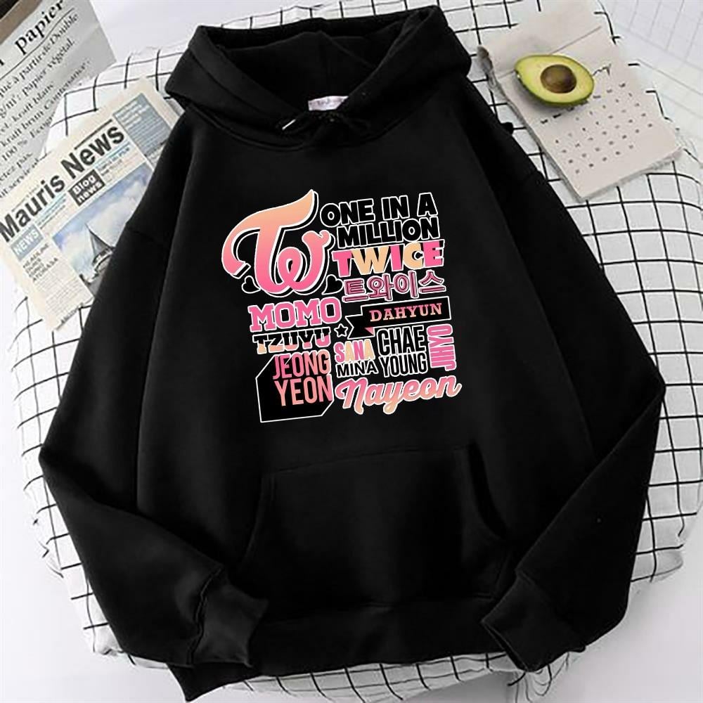 Twice One Million Turuncu Baskılı Siyah Oversize Sweatshirt Kapüşonlu Hoodie