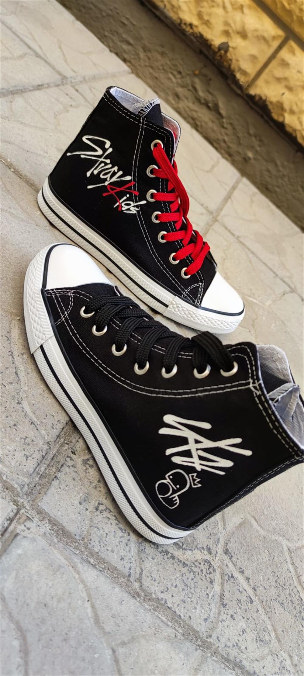 Unisex Günlük Kadın-Erkek Siyah Bilekli StrayKids Sneaker Keten Spor Ayakkabı