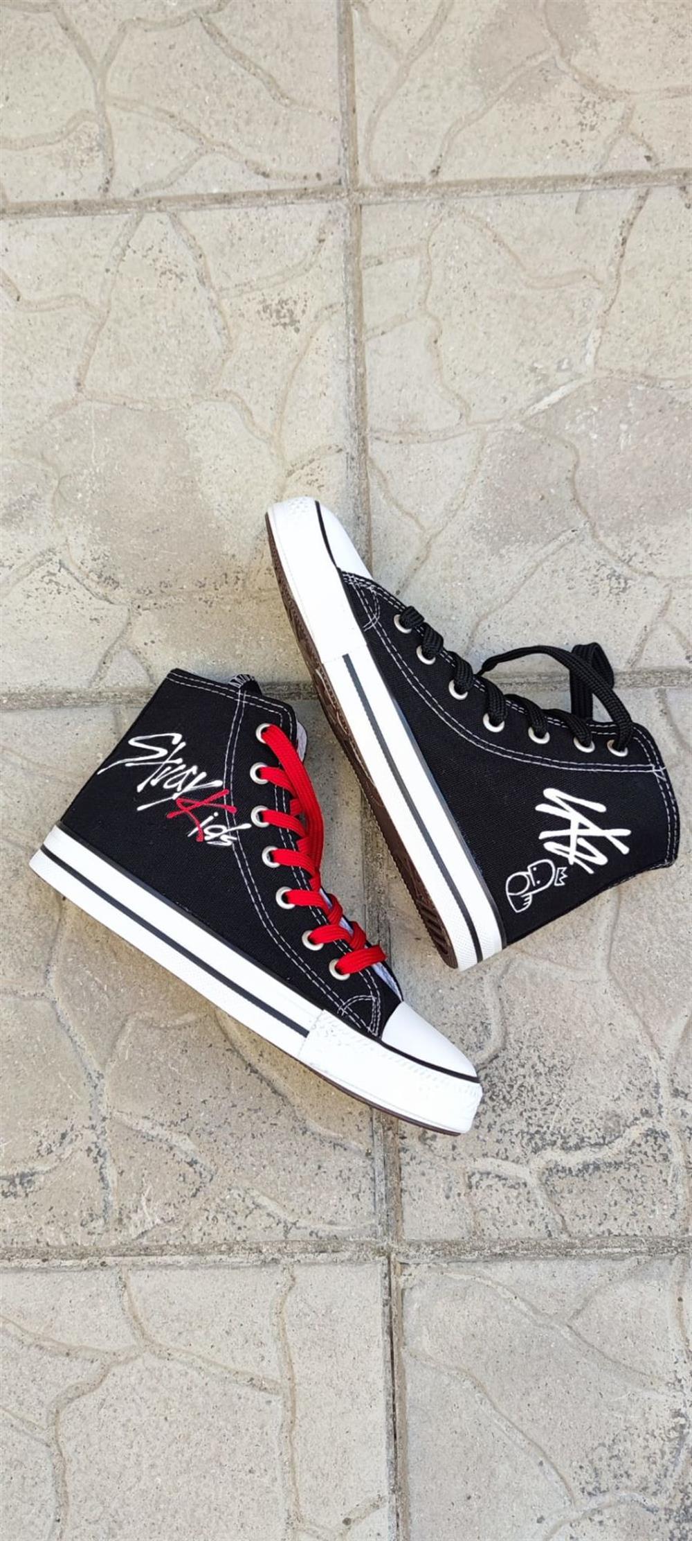 Unisex Günlük Kadın-Erkek Siyah Bilekli StrayKids Sneaker Keten Spor Ayakkabı