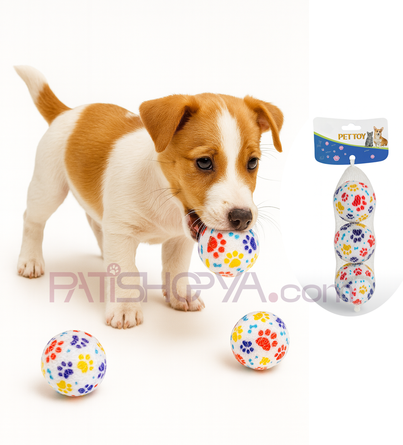 PATİSHOPYA3LÜ PAKET PATİ BASKILI LUX TENNİS TOP