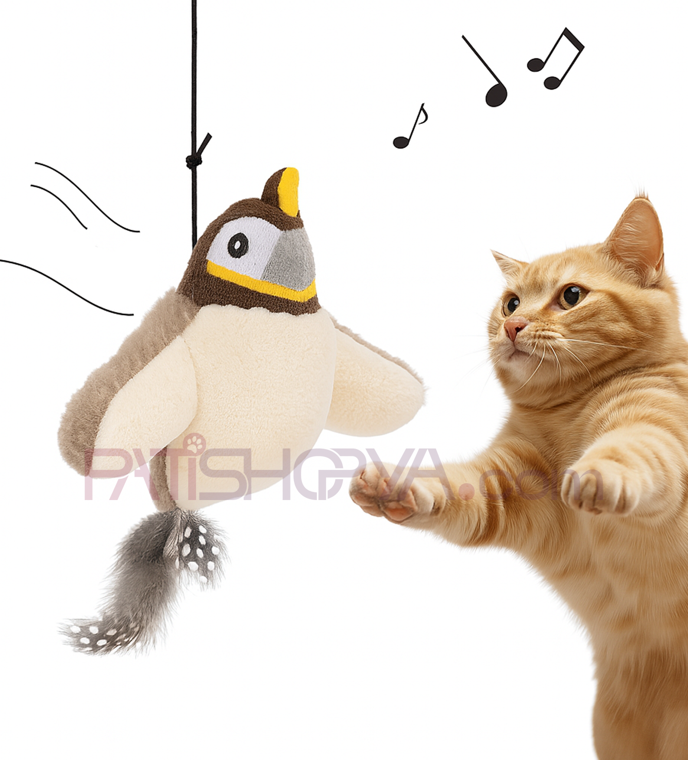PATİSHOPYAŞarjlı Sesli Kanat Çırpan İnteraktif Kedi Oyuncak İpli (KUTULU)
