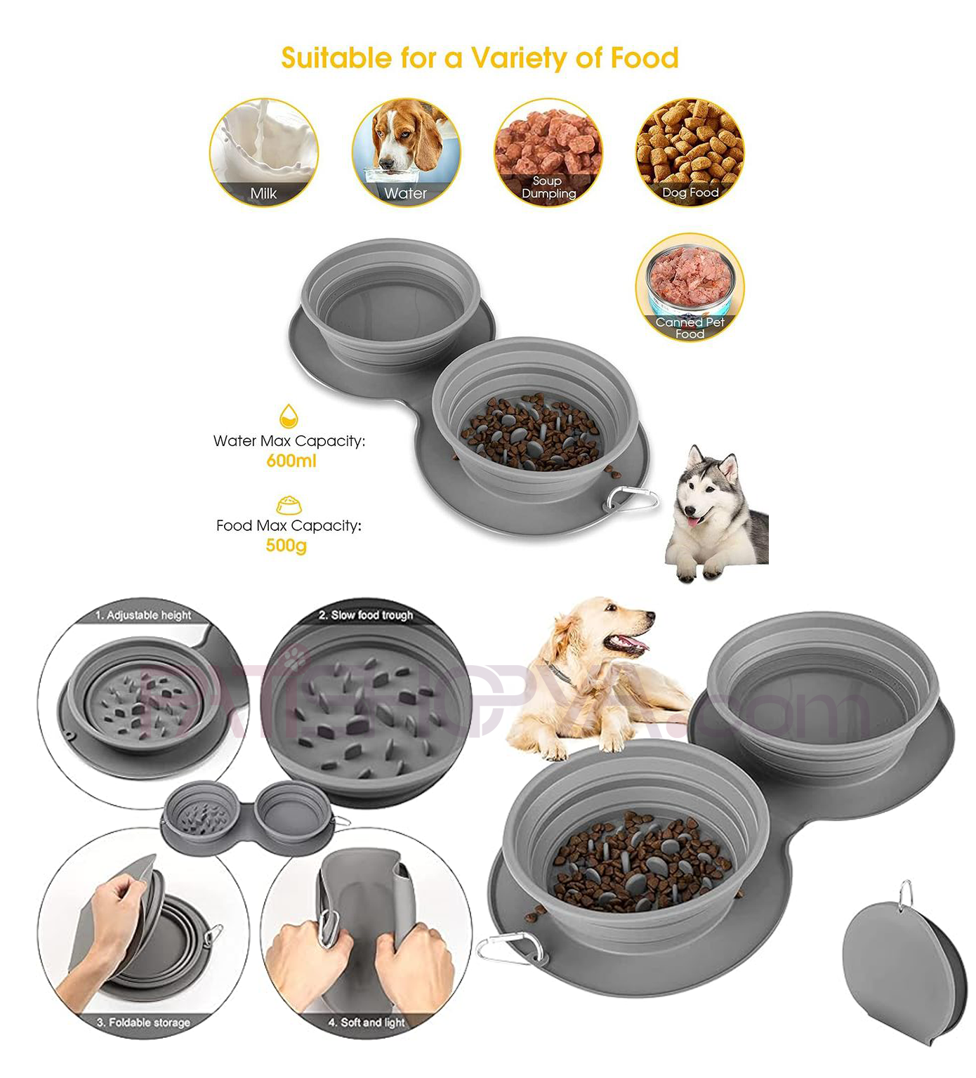 PATİSHOPYASilikon Katlanabilir Evcil Hayvan Mama ve Su Kabı