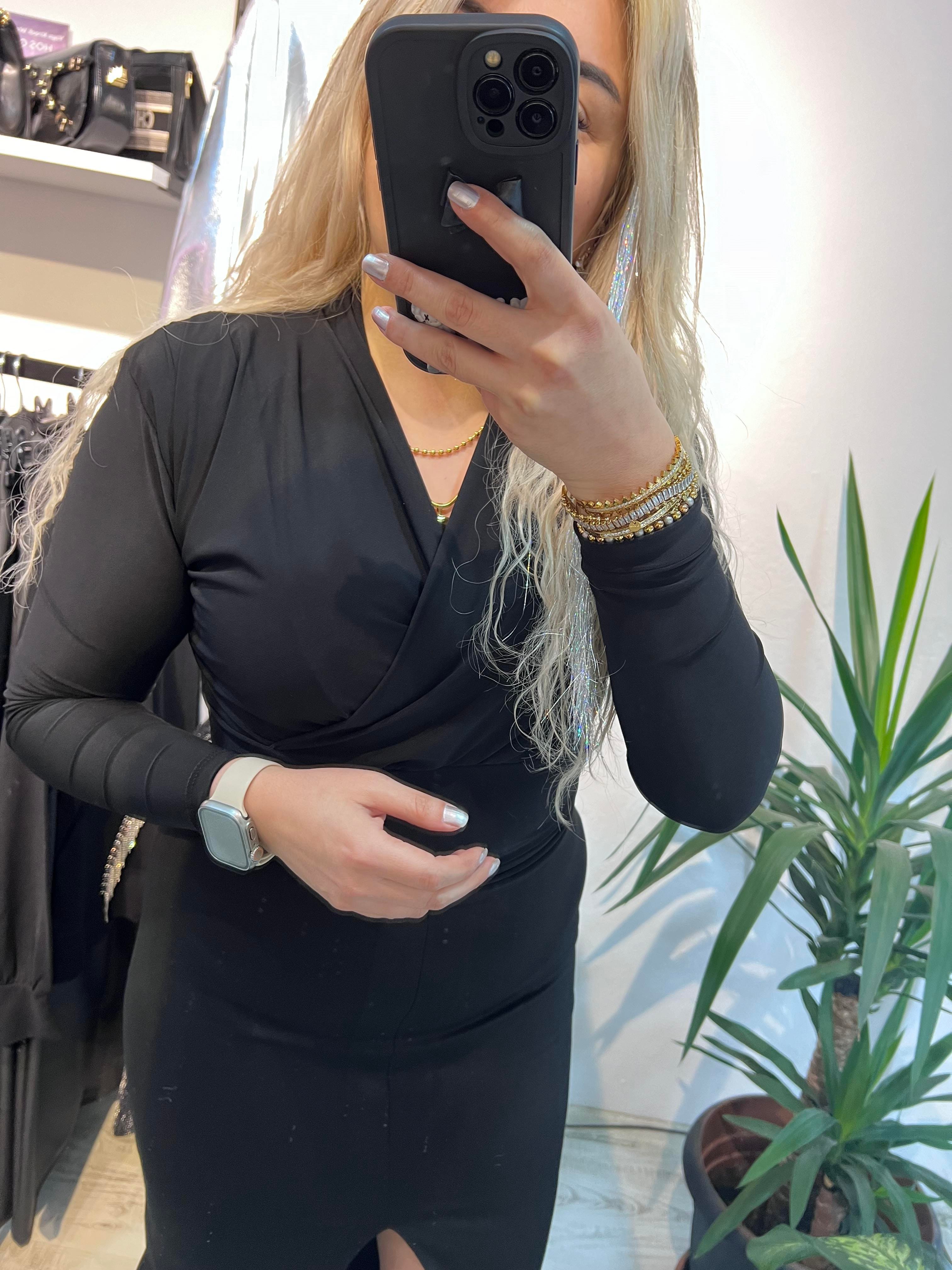  Vatkalı Likralı Bluz Siyah