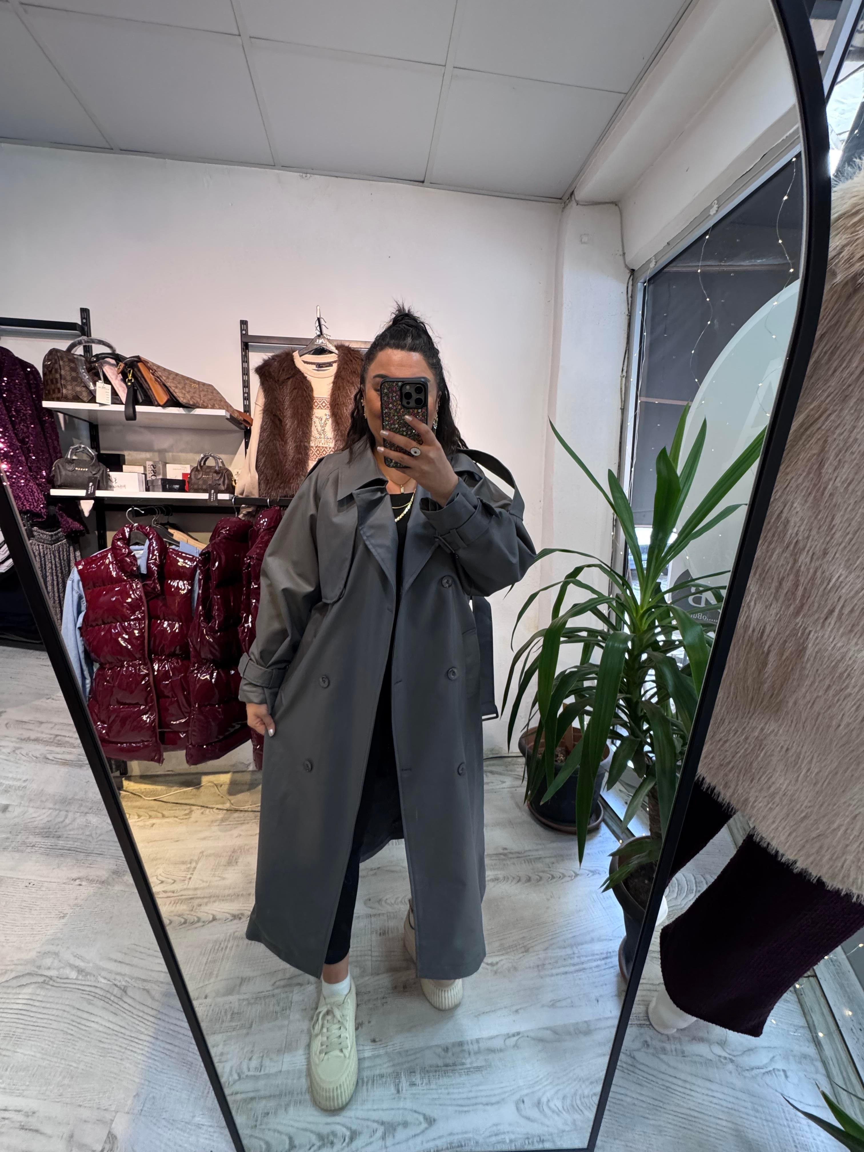 Antrasit Premium Seri Deri Trench