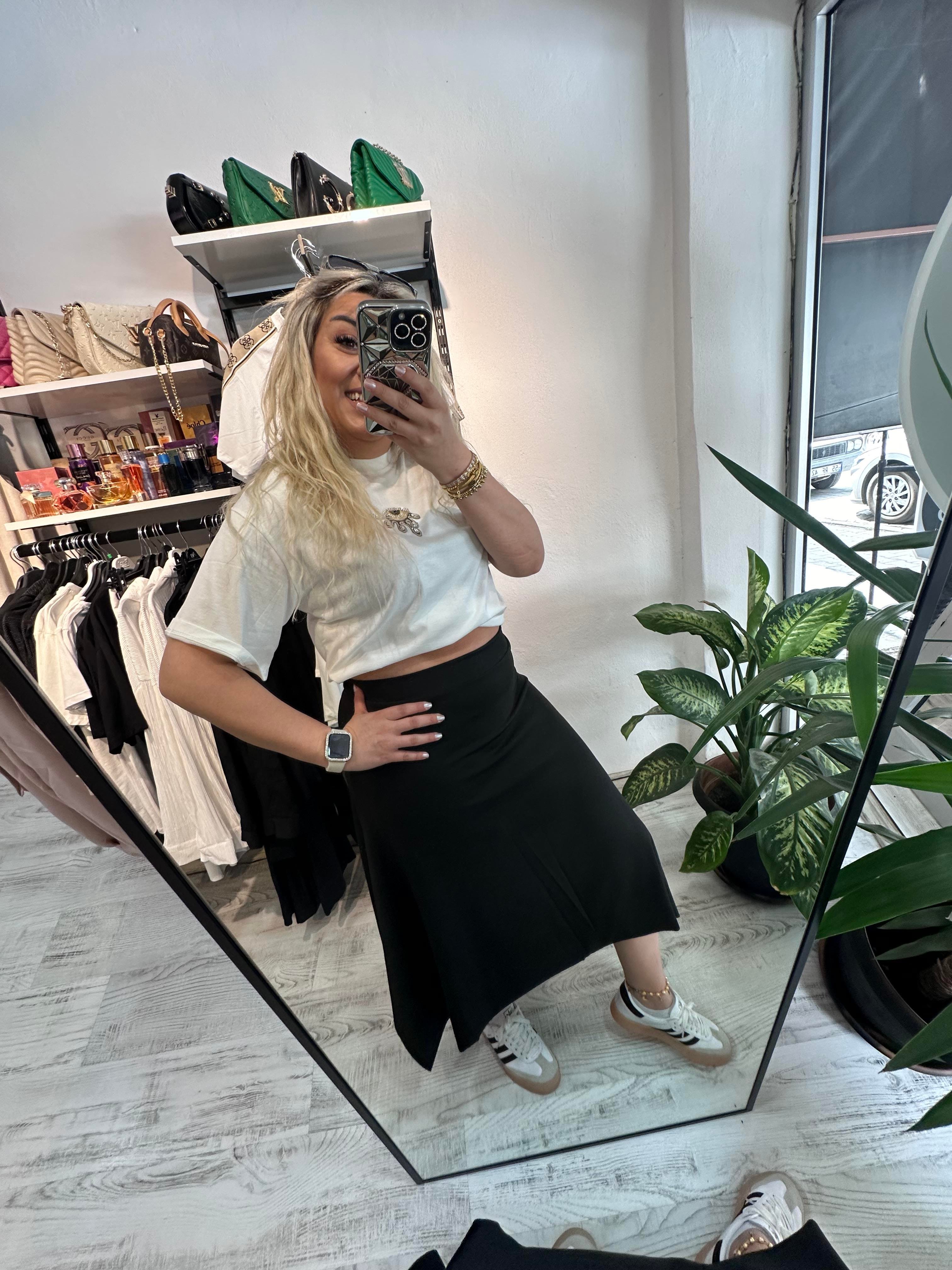 Asimetrik Kesim Beli Lastikli Etek