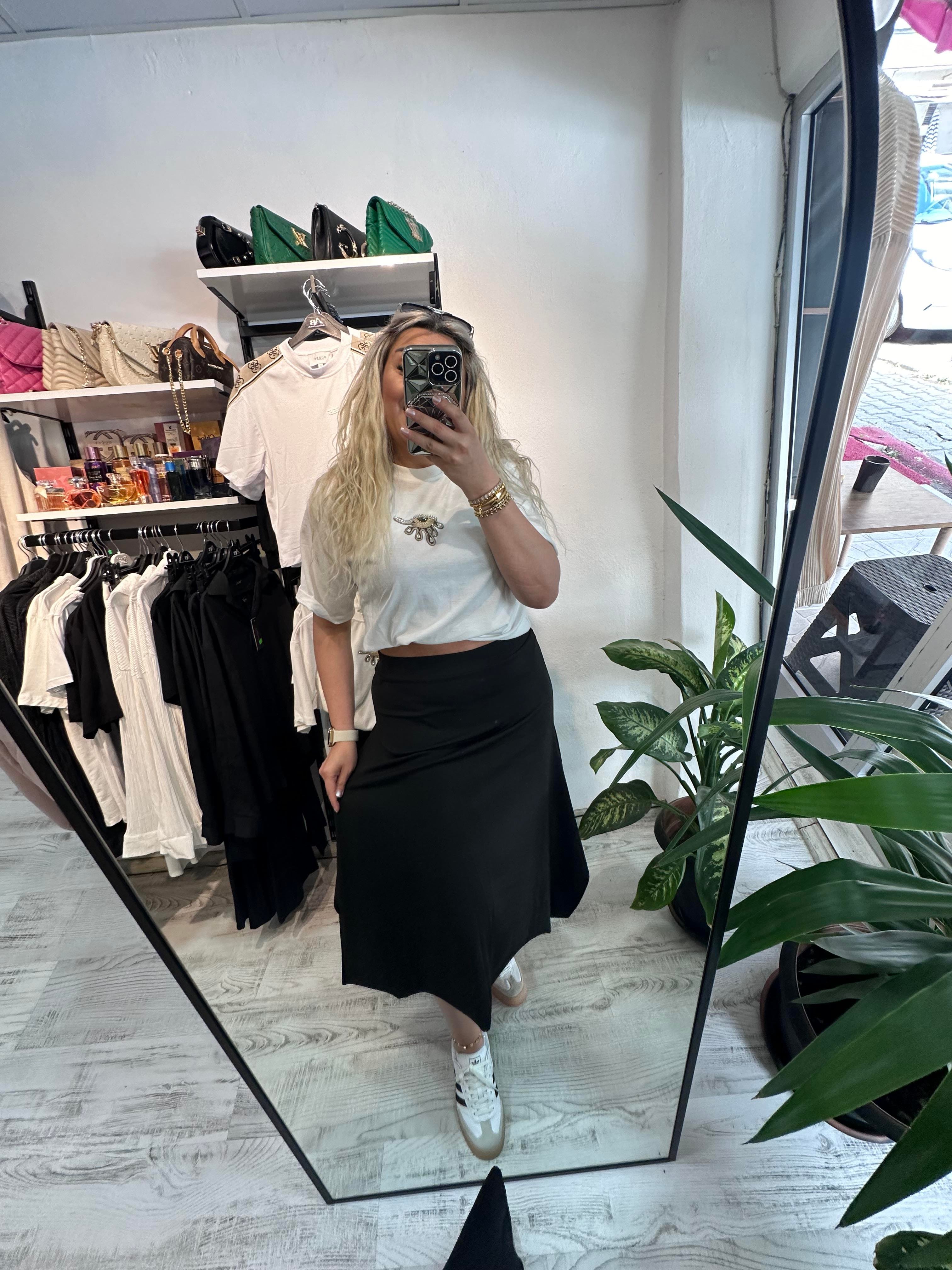 Asimetrik Kesim Beli Lastikli Etek