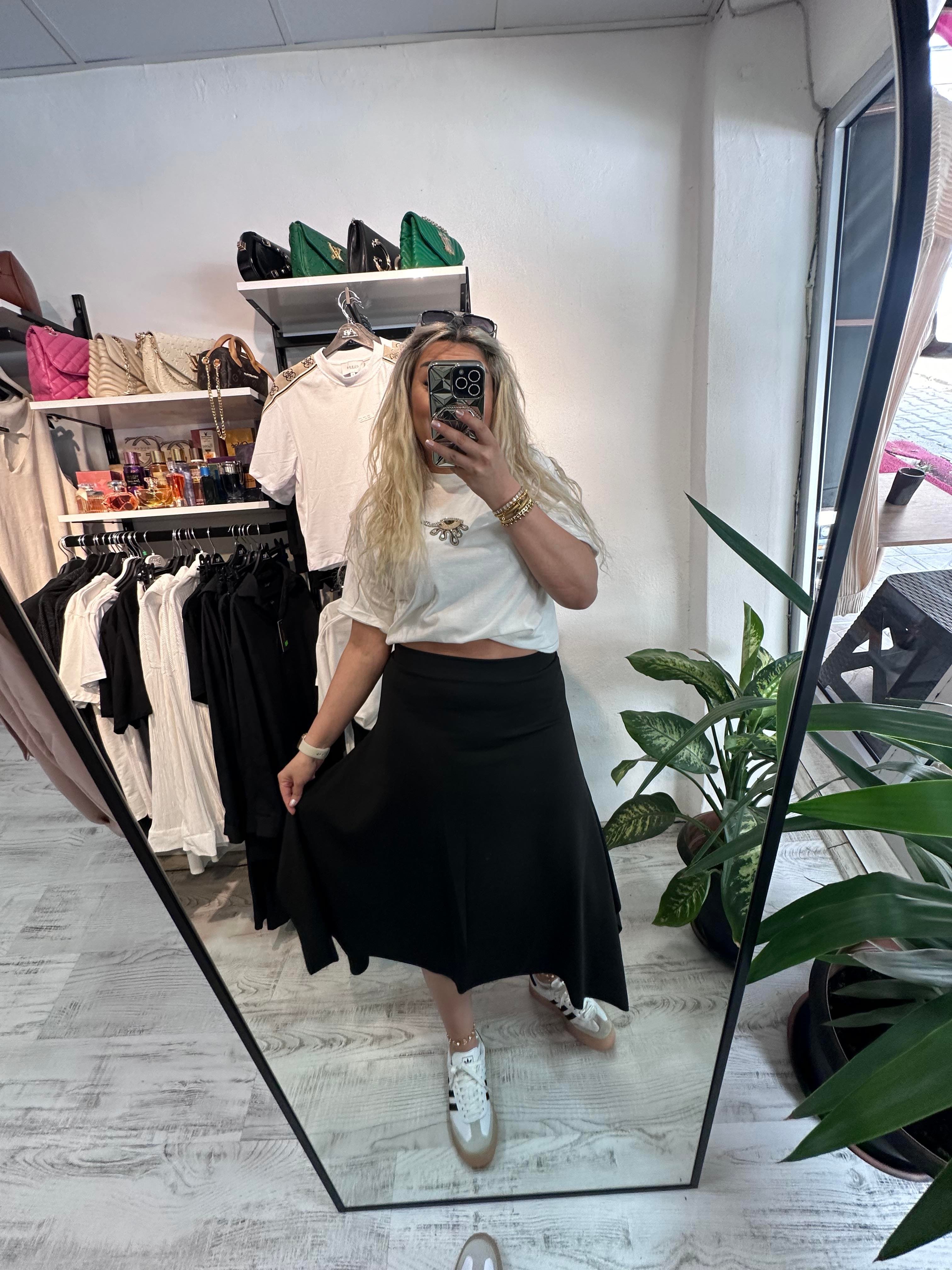 Asimetrik Kesim Beli Lastikli Etek