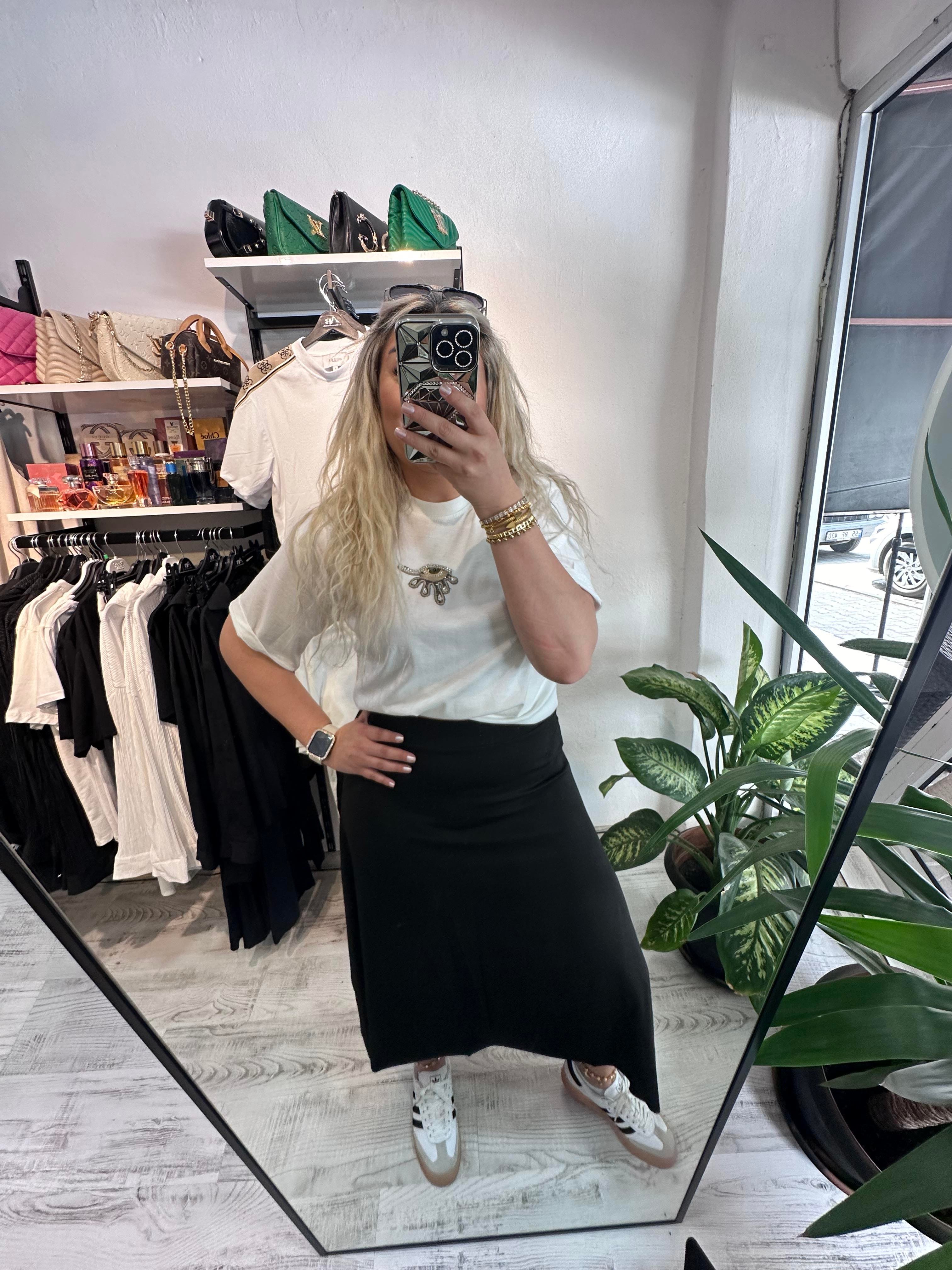 Asimetrik Kesim Beli Lastikli Etek