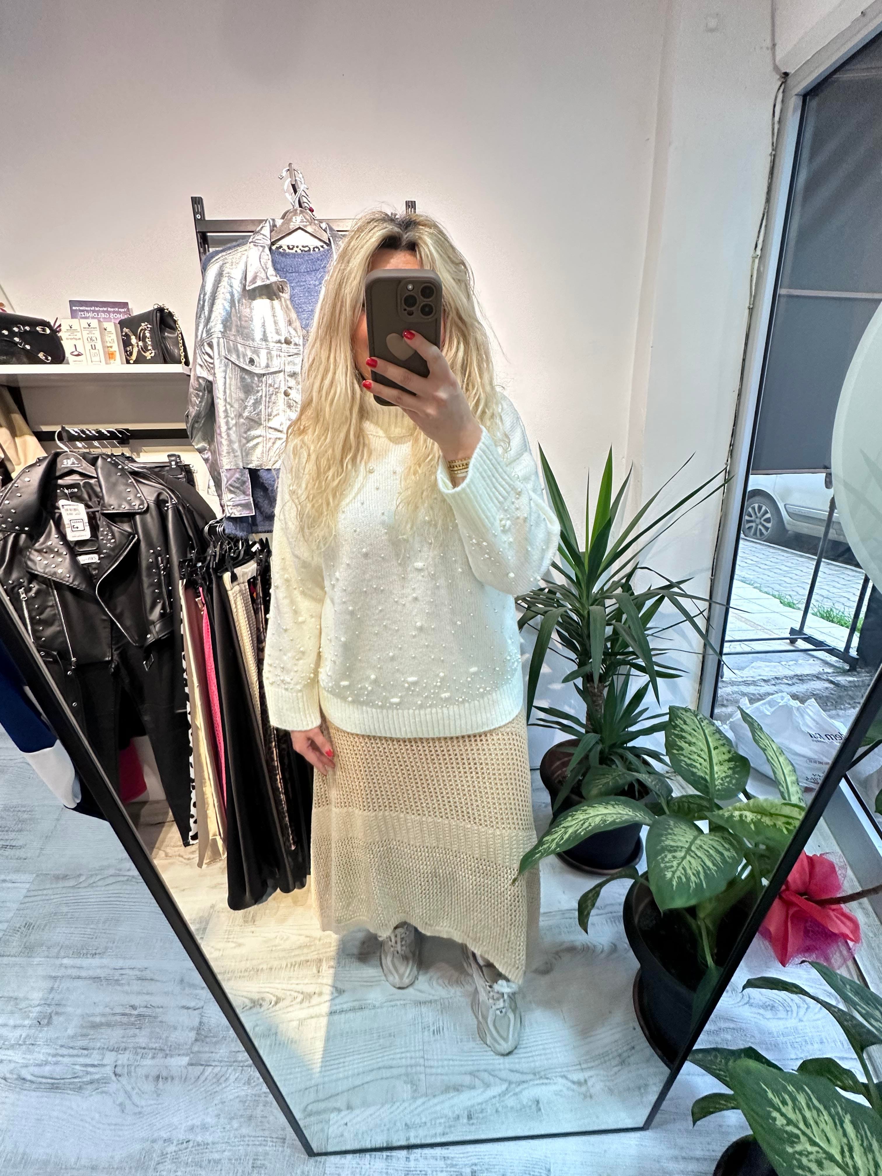 Astarlı Merserize Bej Etek