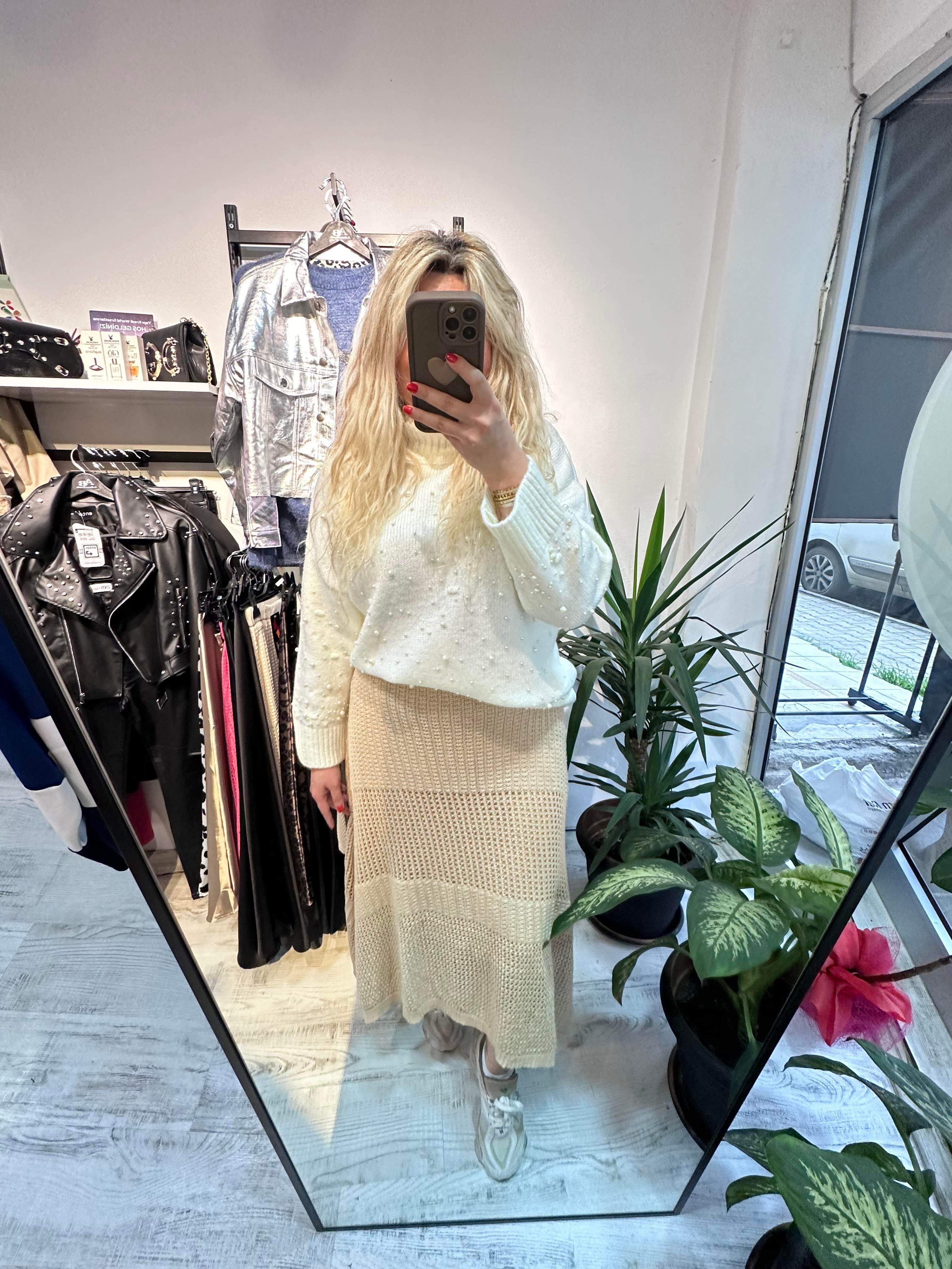 Astarlı Merserize Bej Etek