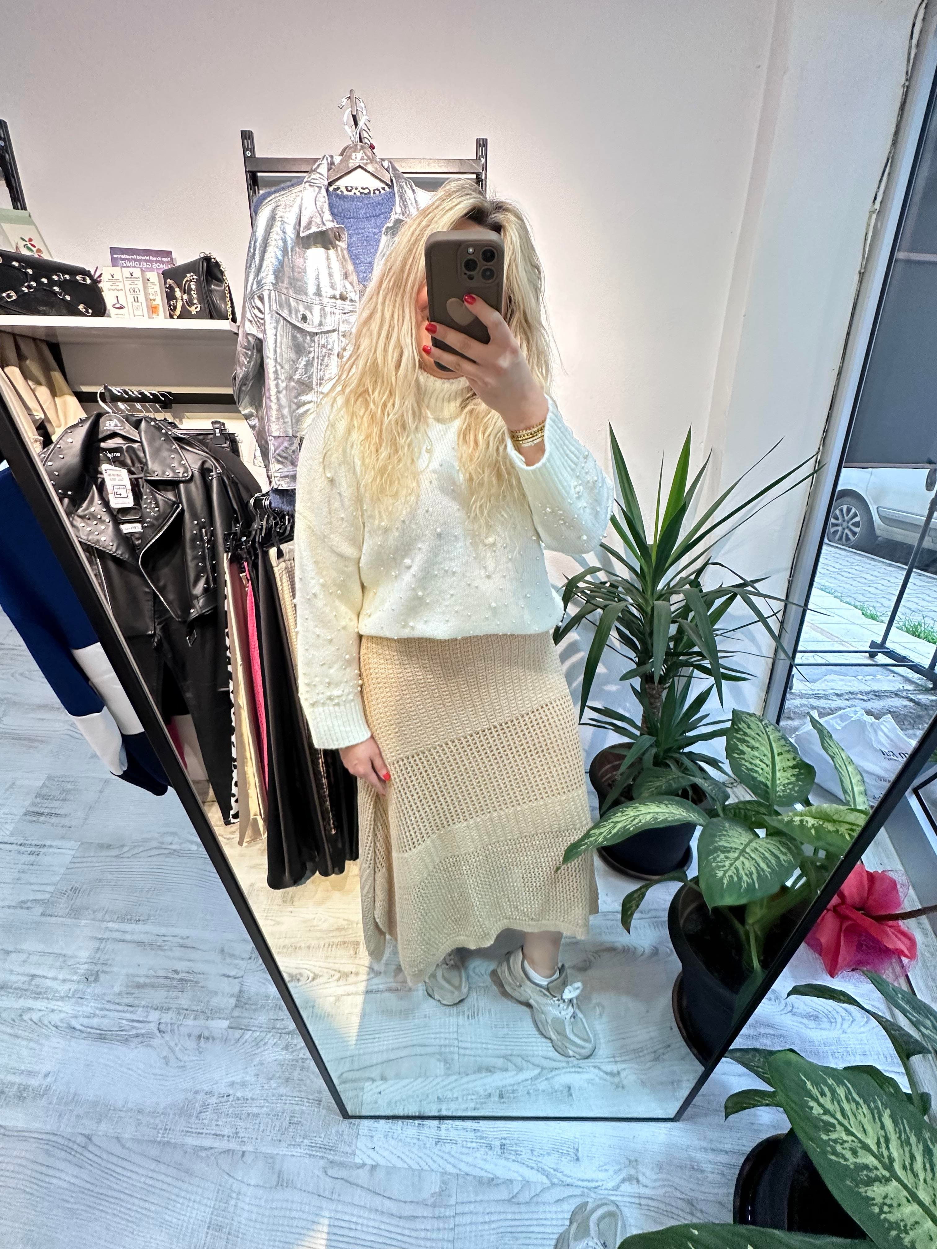 Astarlı Merserize Bej Etek