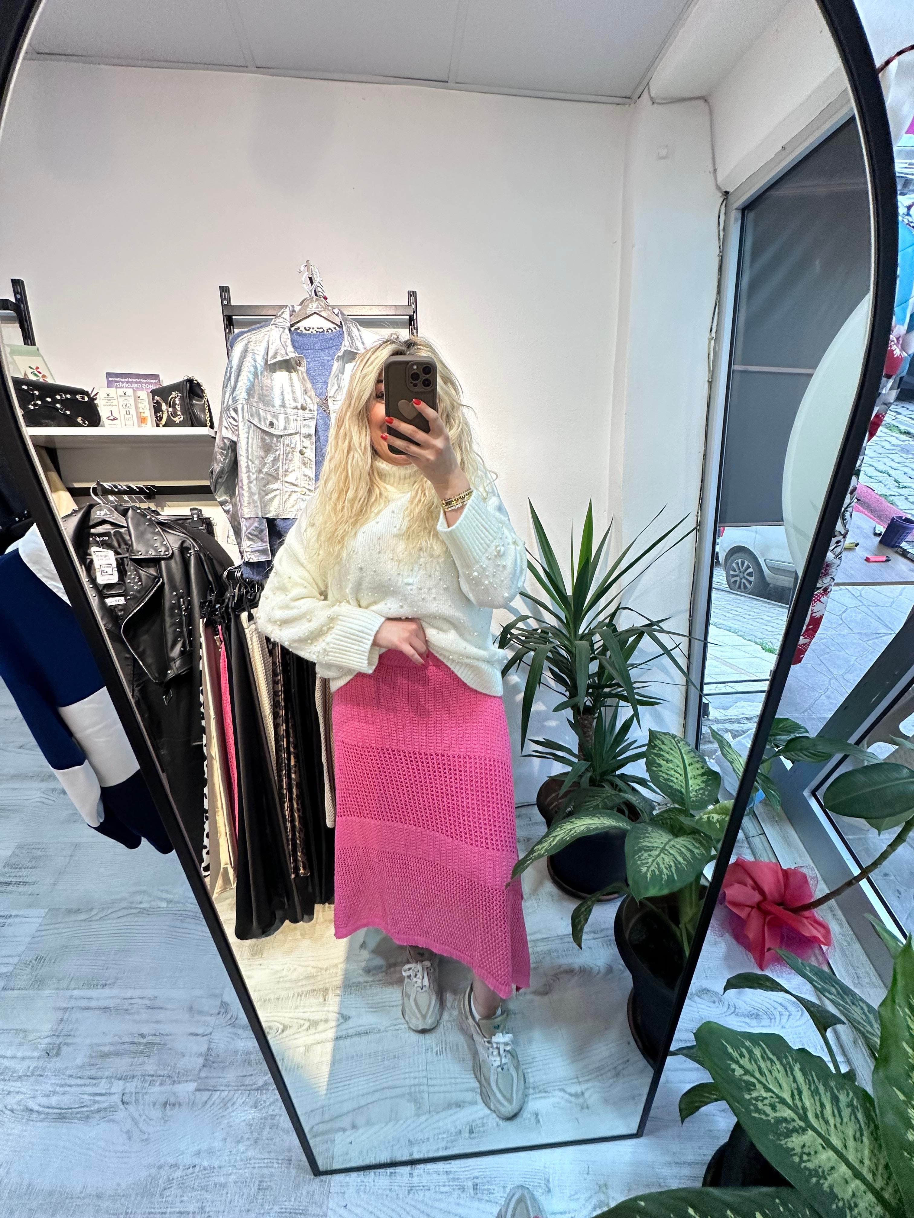 Astarlı Merserize Pembe Etek