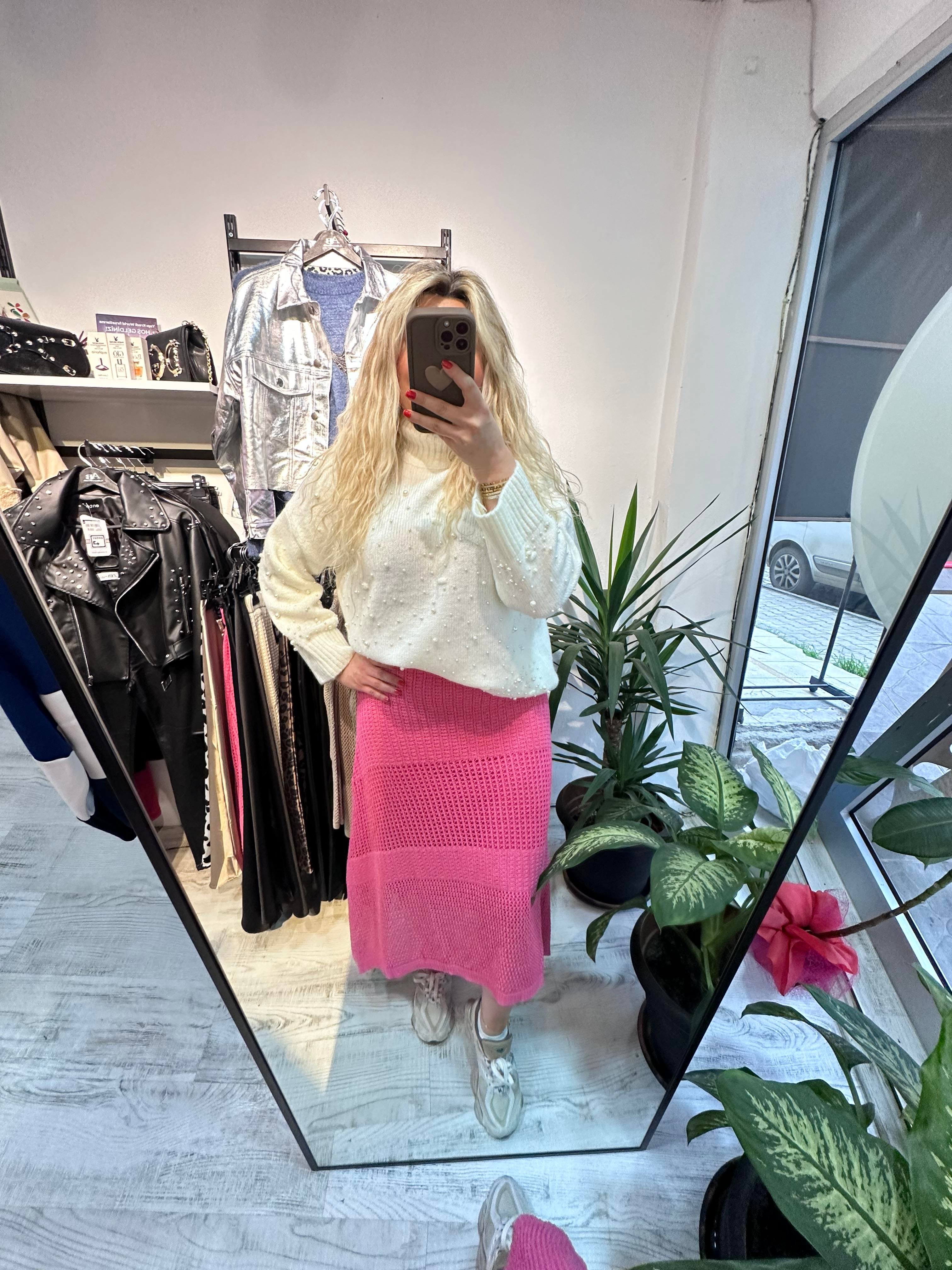 Astarlı Merserize Pembe Etek